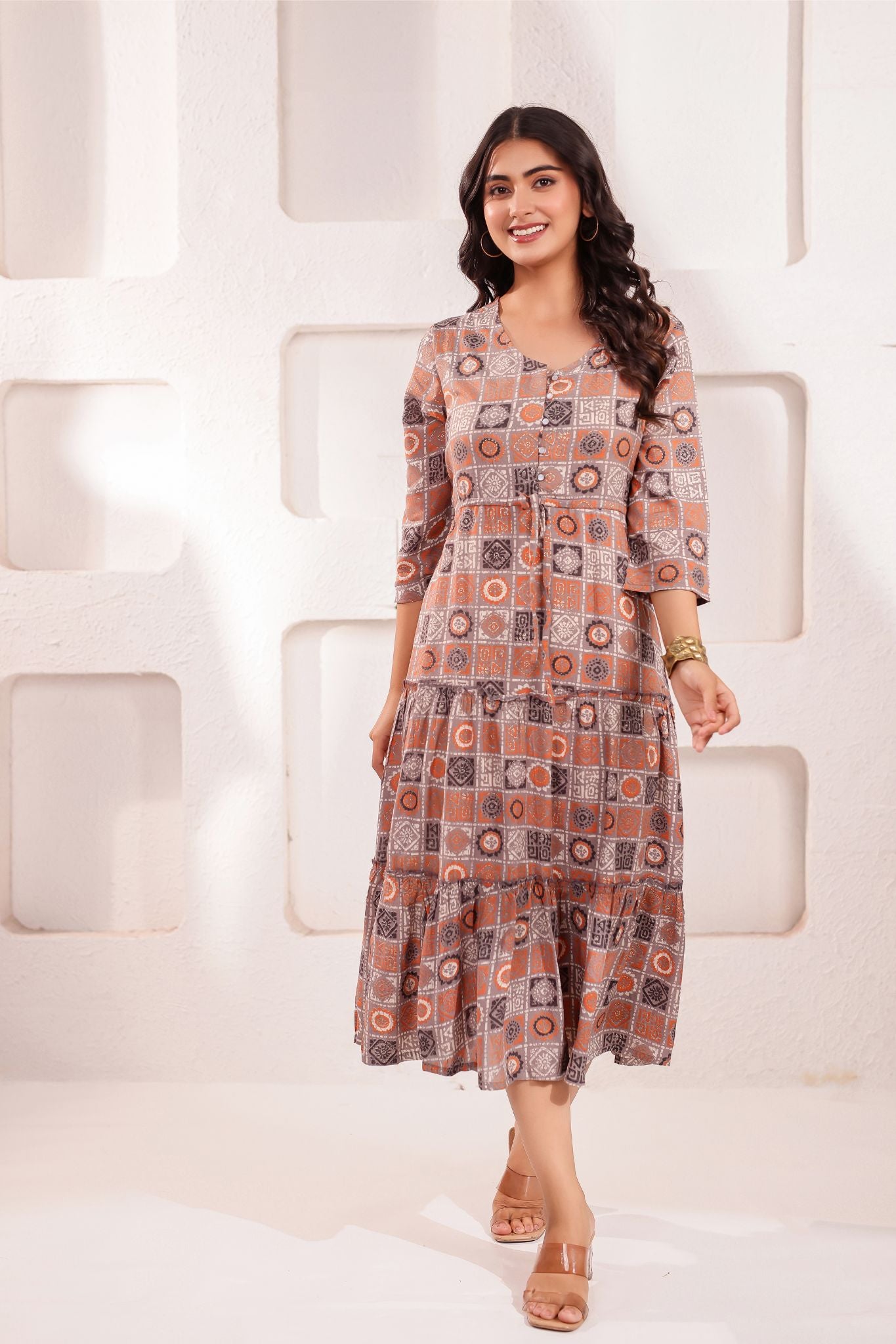 Trendy A-Line Designed Midi Dress