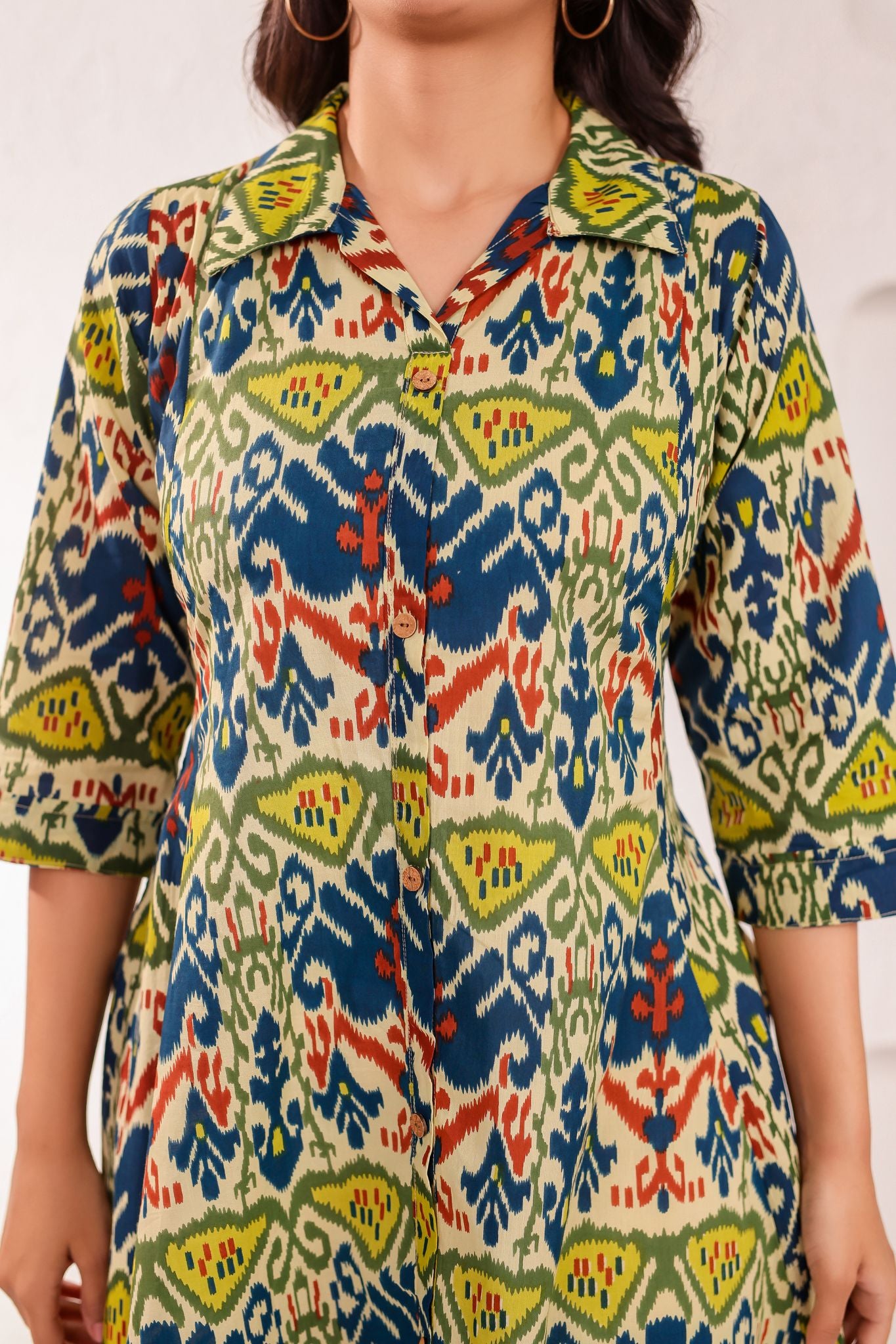 Designer Shirt Collar Printed Midi Dress