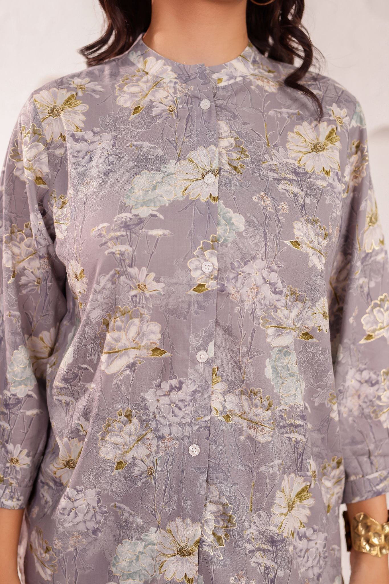 Floral A-Line Chinese Collar Printed Co-ord Set
