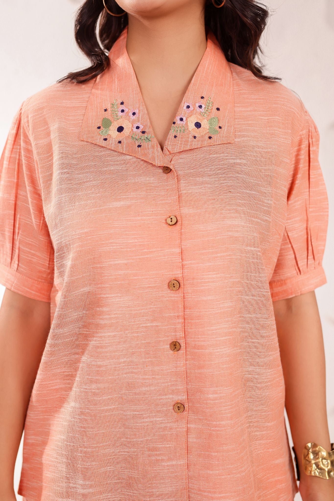 Stylish Shirt Collar Embroidered Co-ord Set