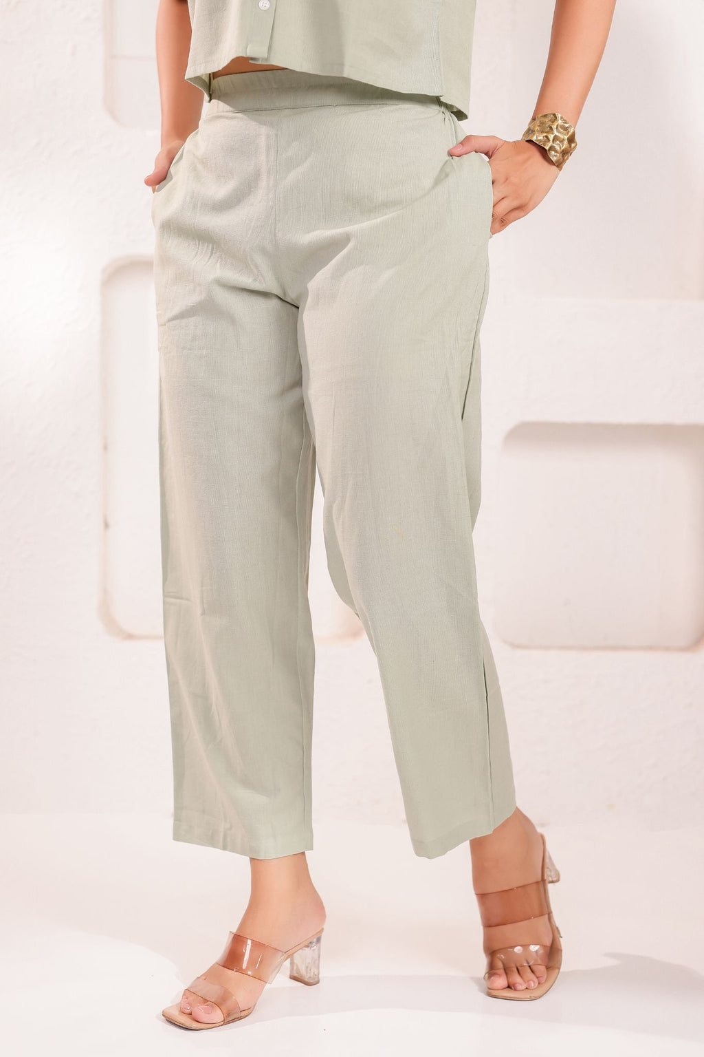 Elegant Light Green Shirt Collar Co-ord Set