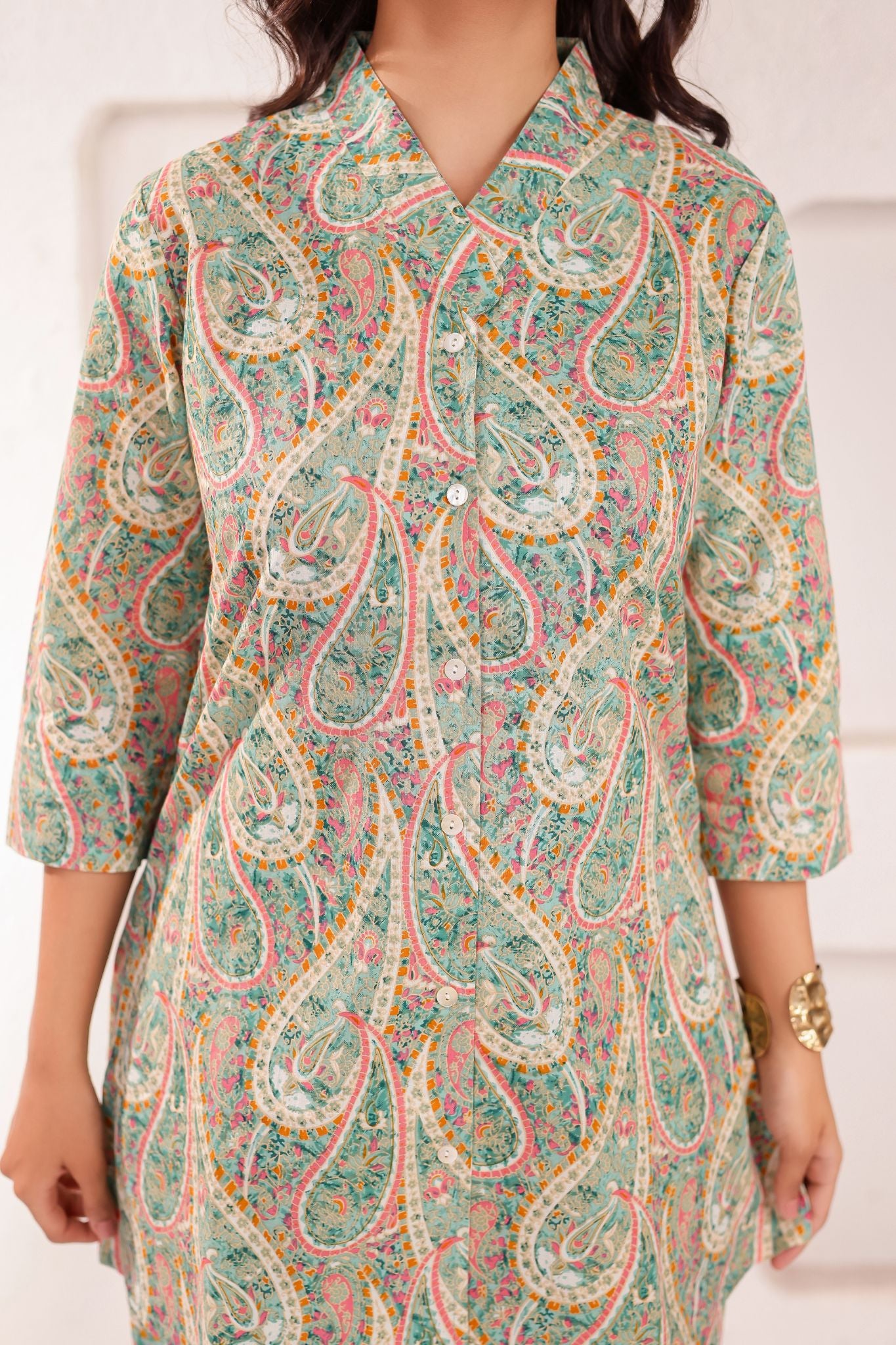 A-Line Classic V-neck Printed Co-ord Set