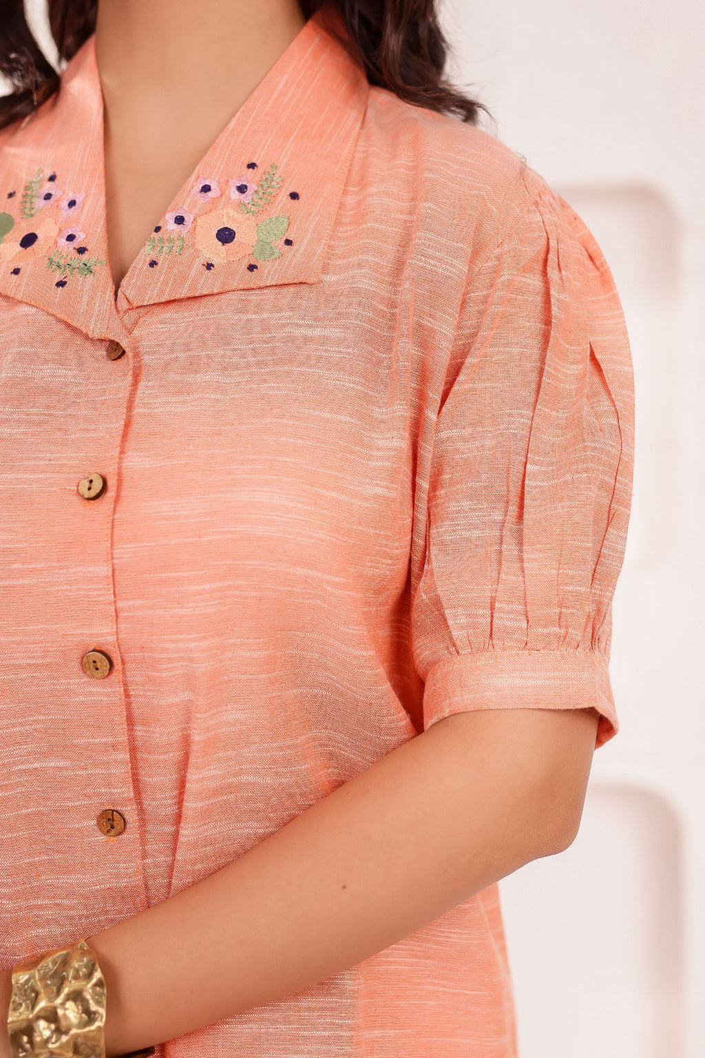 Stylish Shirt Collar Embroidered Co-ord Set