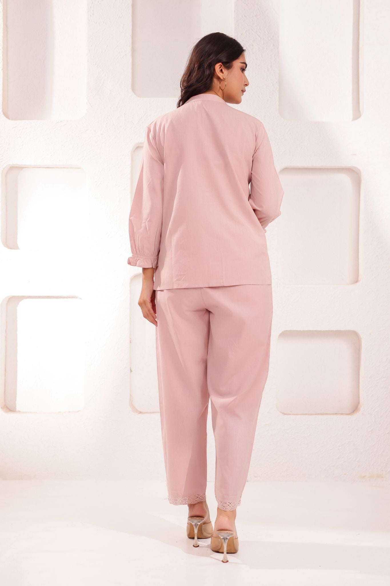 Floral Chinese Collar Embroidered Co-ord Set