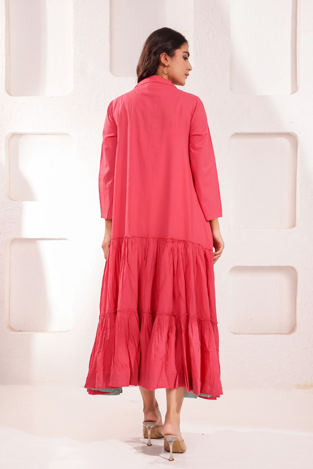 Premium V-Neck Tiered Midi Dress