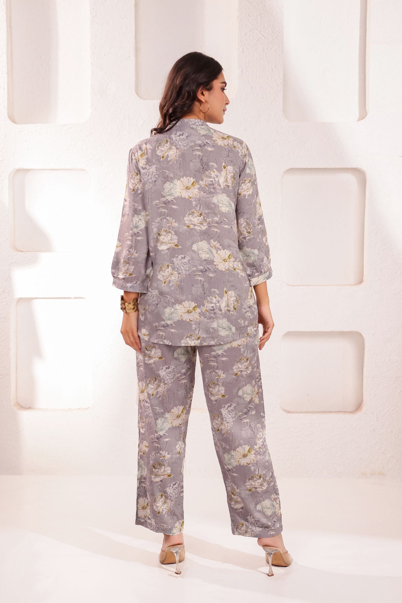 Floral A-Line Chinese Collar Printed Co-ord Set