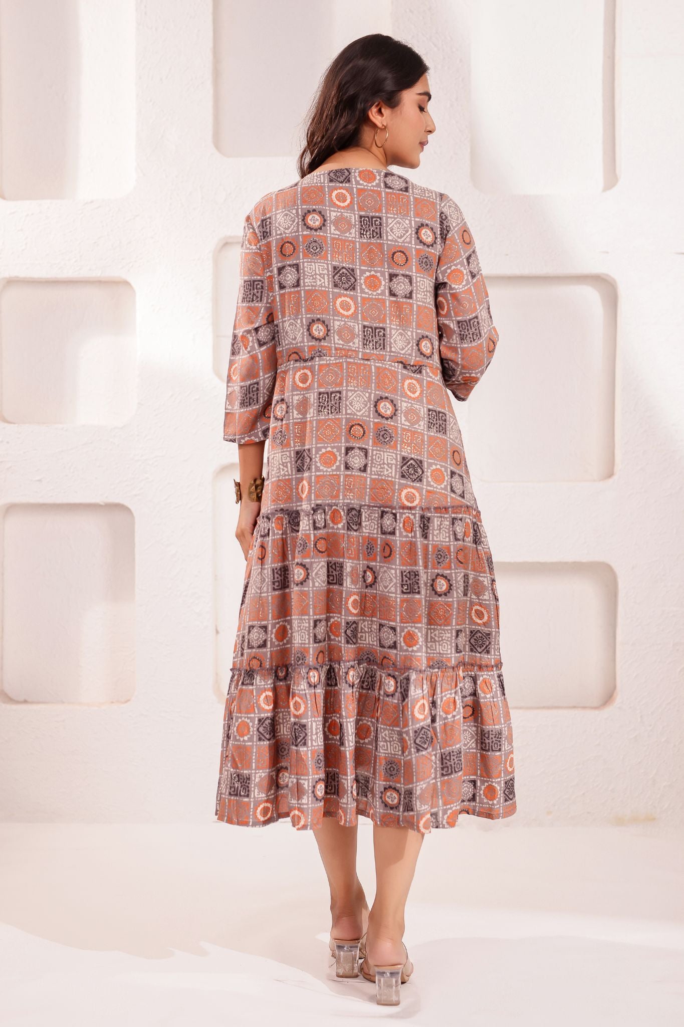 Trendy A-Line Designed Midi Dress