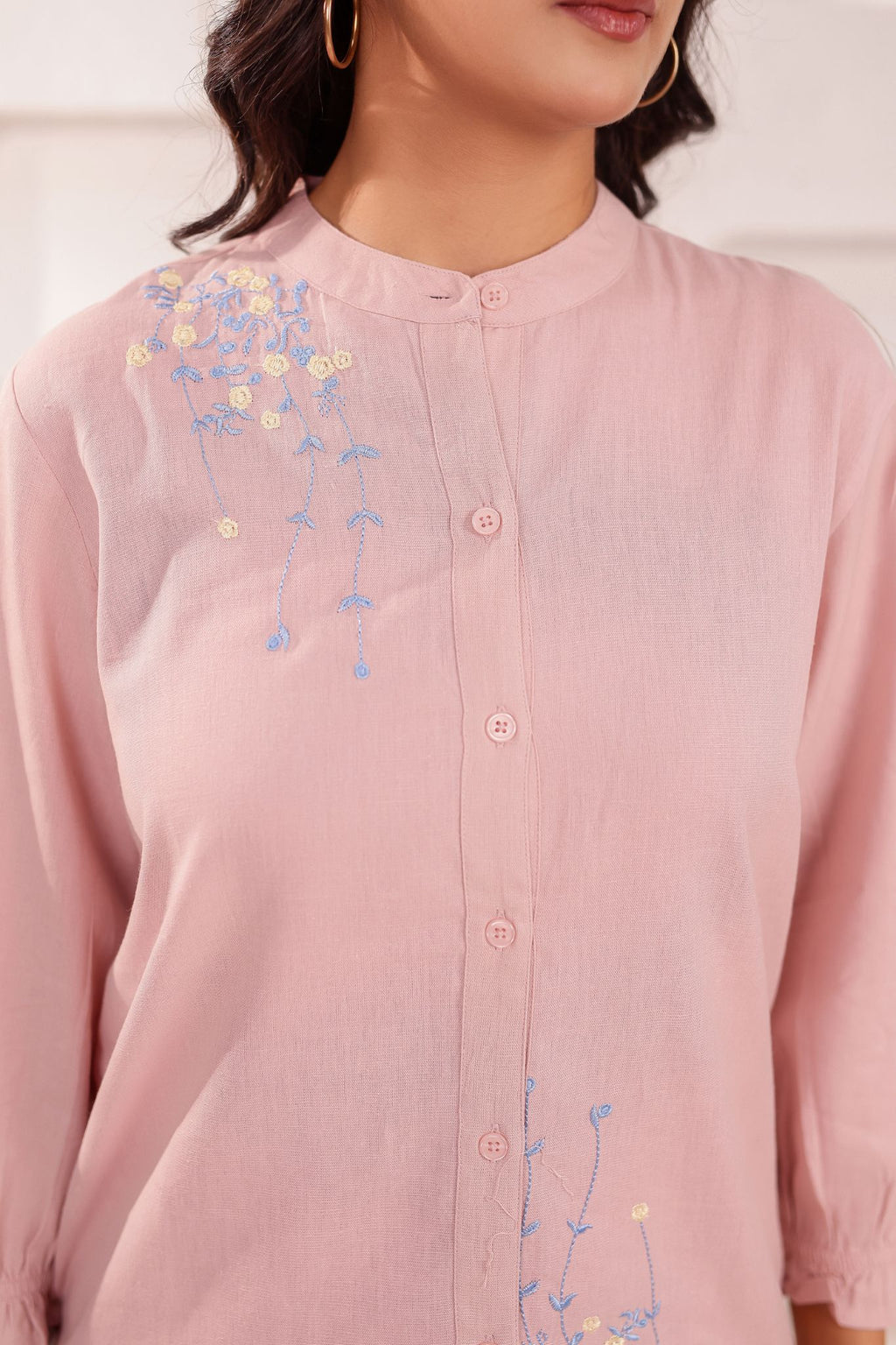 Floral Chinese Collar Embroidered Co-ord Set