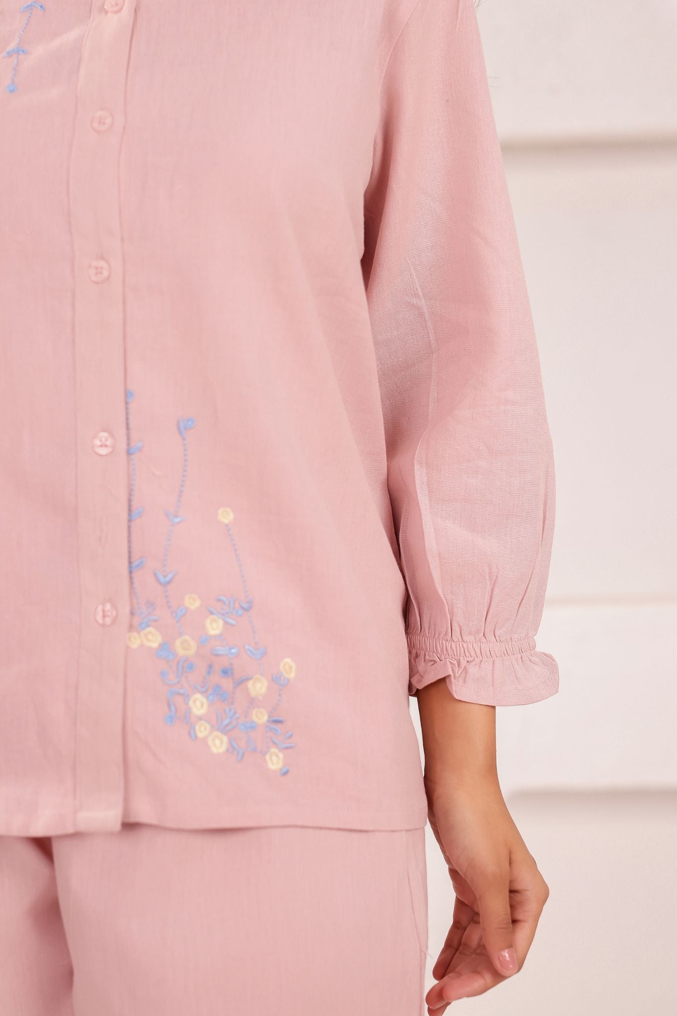 Floral Chinese Collar Embroidered Co-ord Set