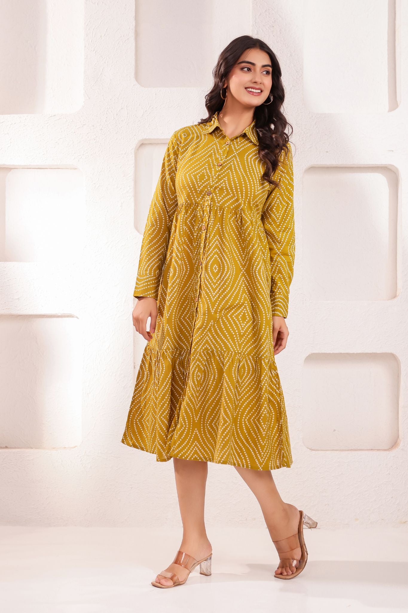Premium Designer Bandhej Printed Midi Dress