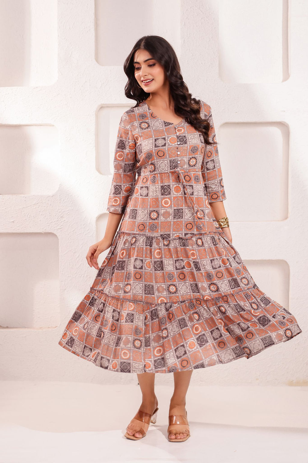 Trendy A-Line Designed Midi Dress
