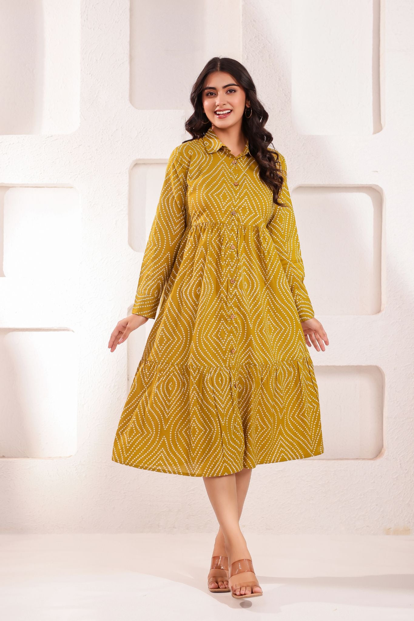 Premium Designer Bandhej Printed Midi Dress
