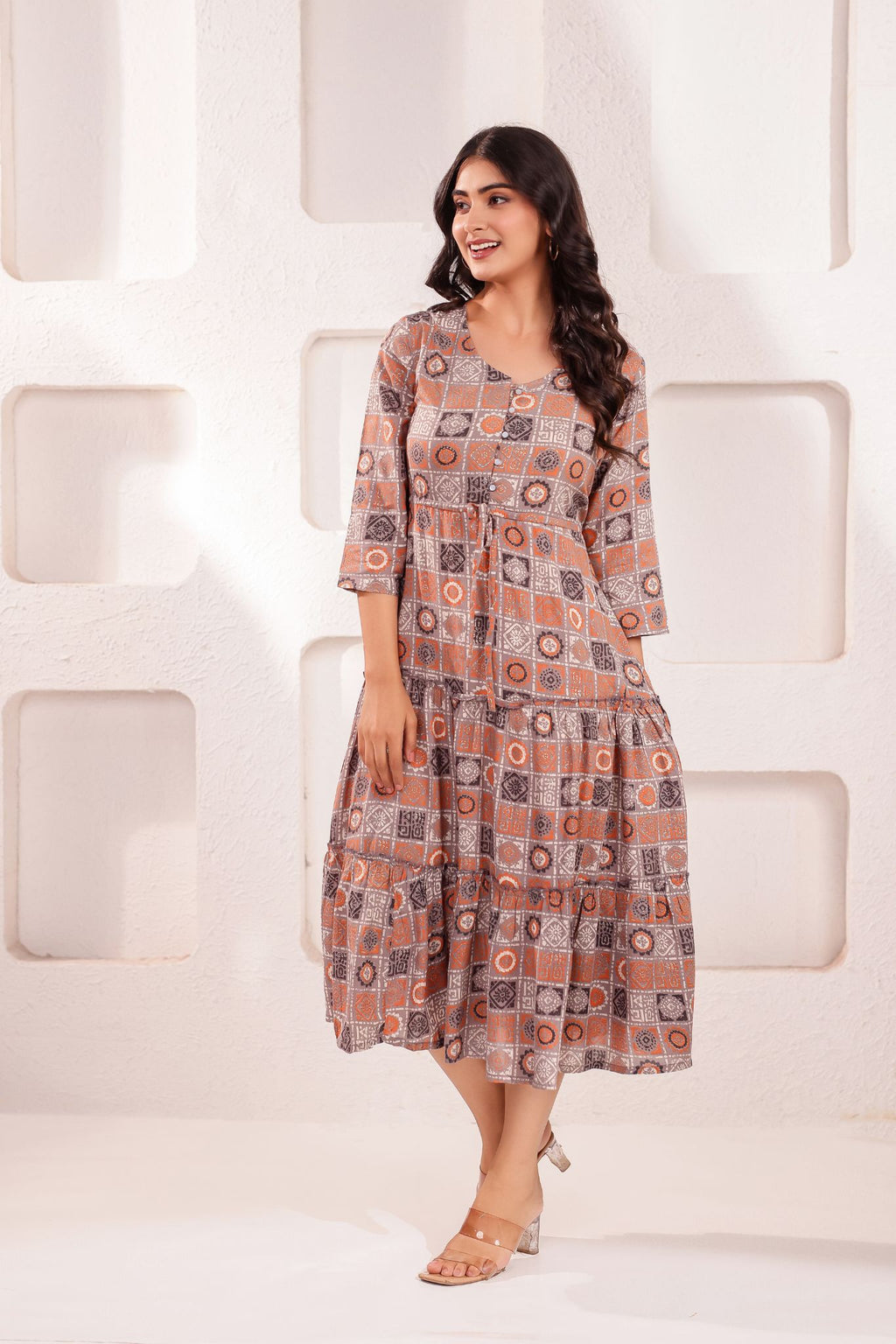 Trendy A-Line Designed Midi Dress
