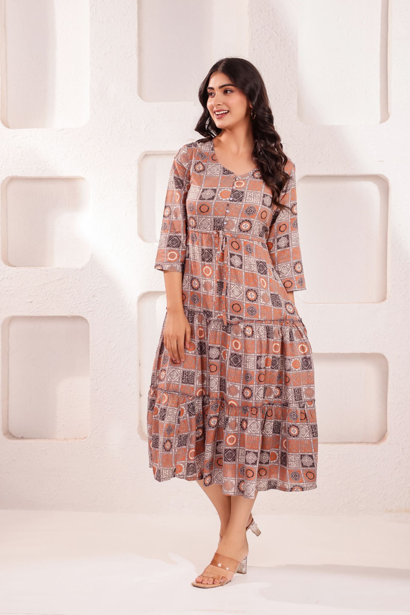 Trendy A-Line Designed Midi Dress