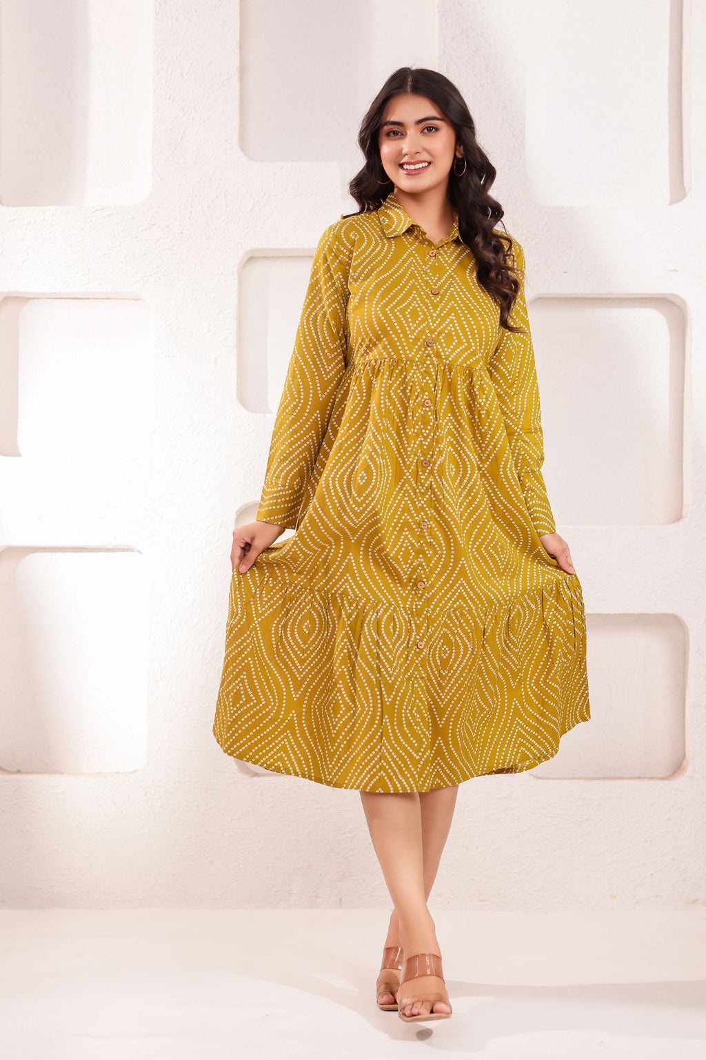 Premium Designer Bandhej Printed Midi Dress