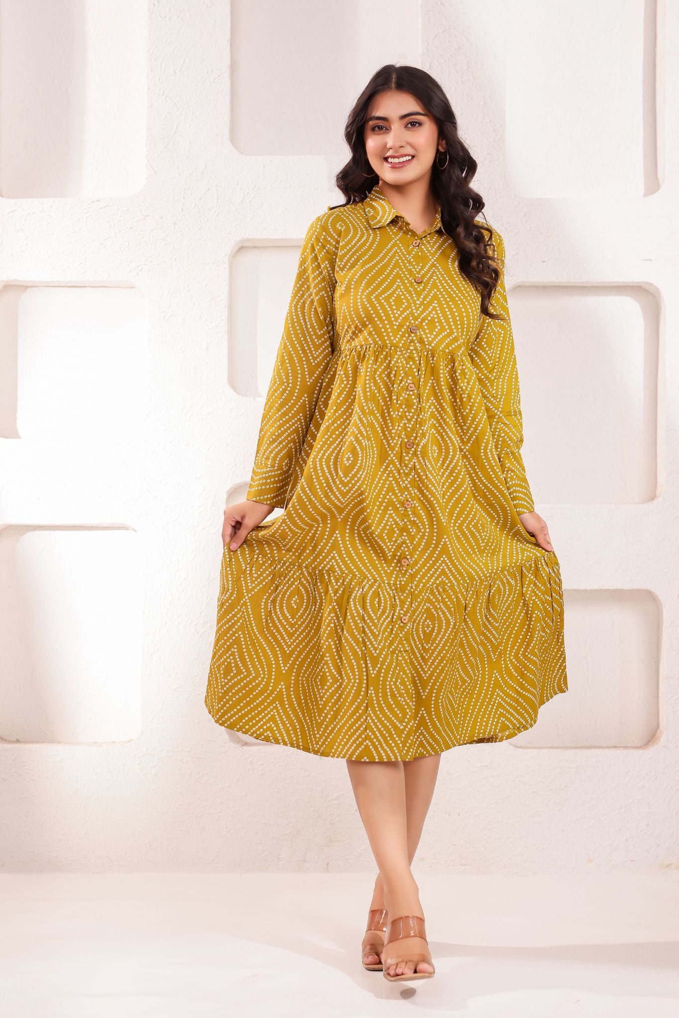 Premium Designer Bandhej Printed Midi Dress