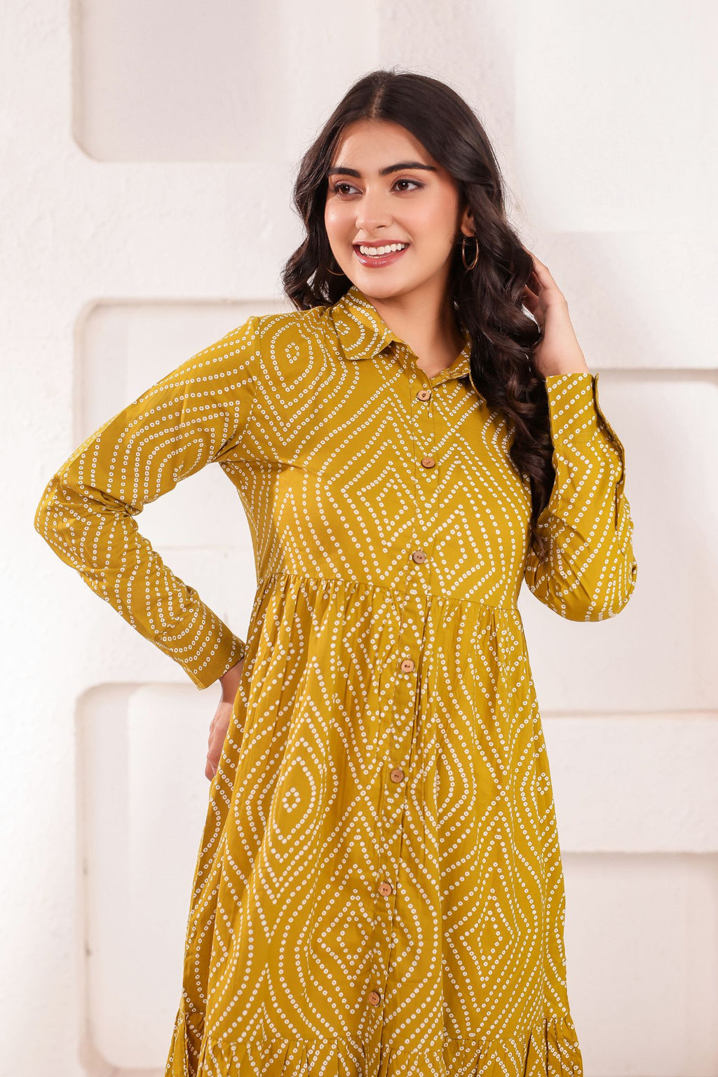 Premium Designer Bandhej Printed Midi Dress