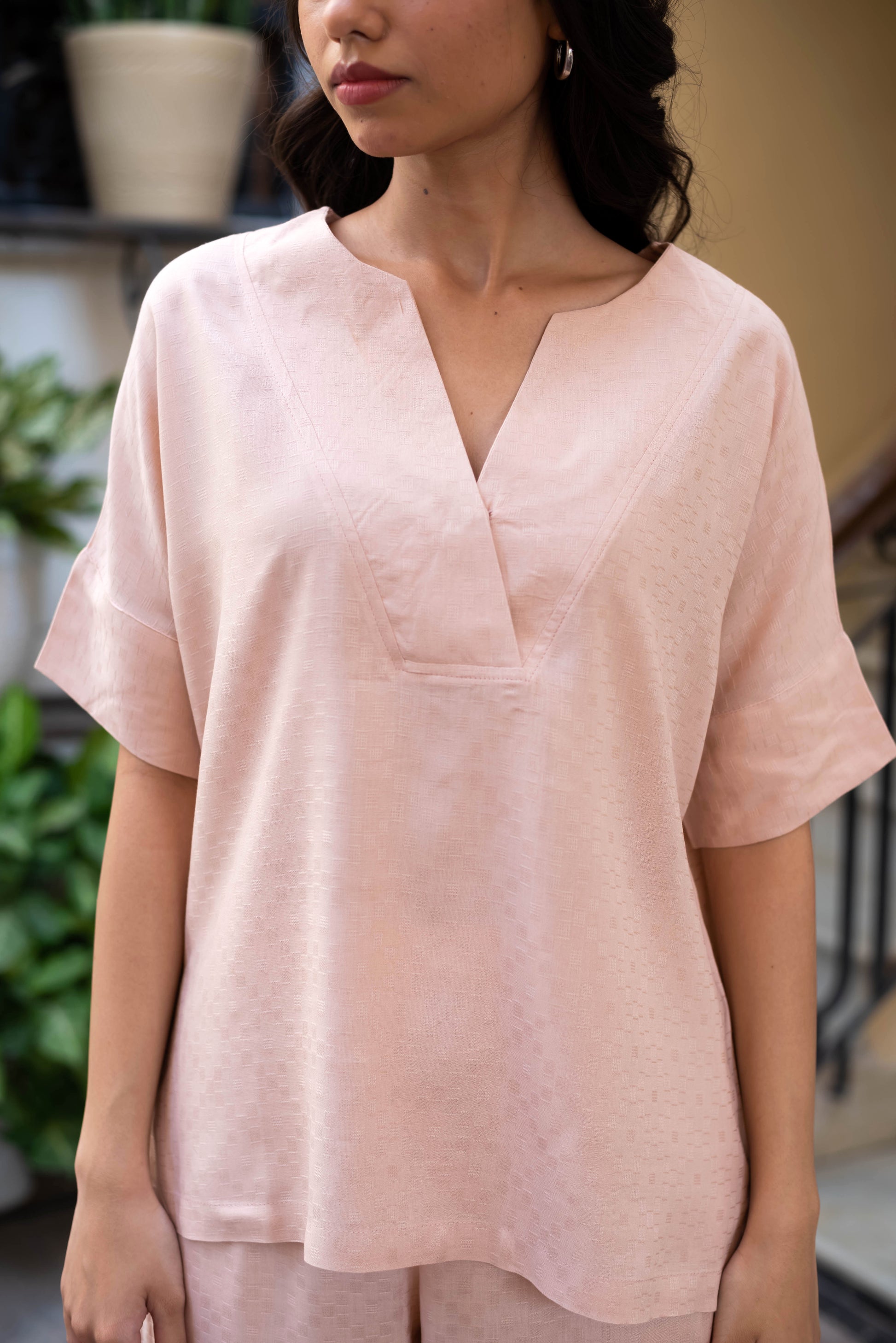 Blush Pink V-Neck Coord Set