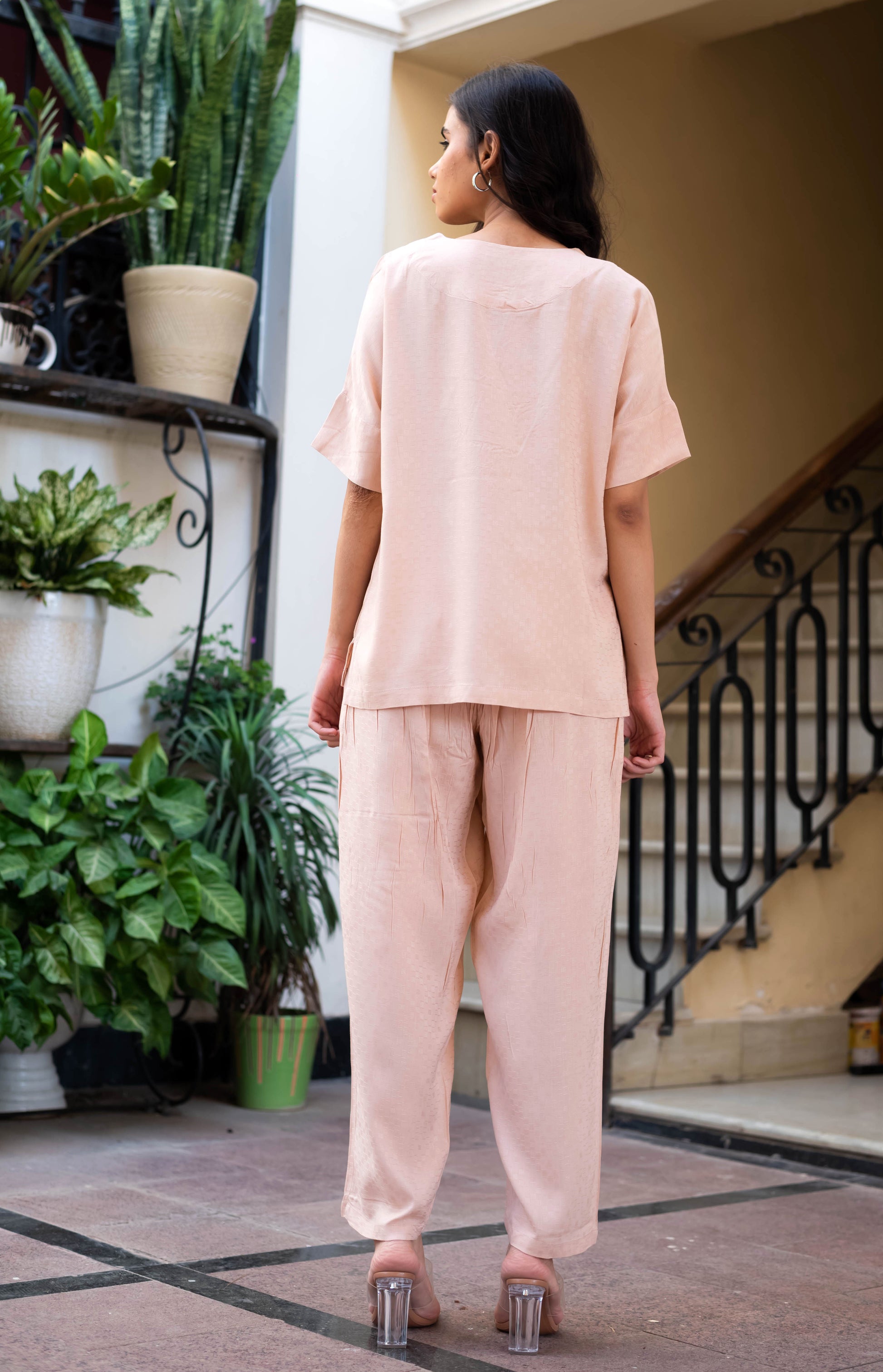 Blush Pink V-Neck Coord Set