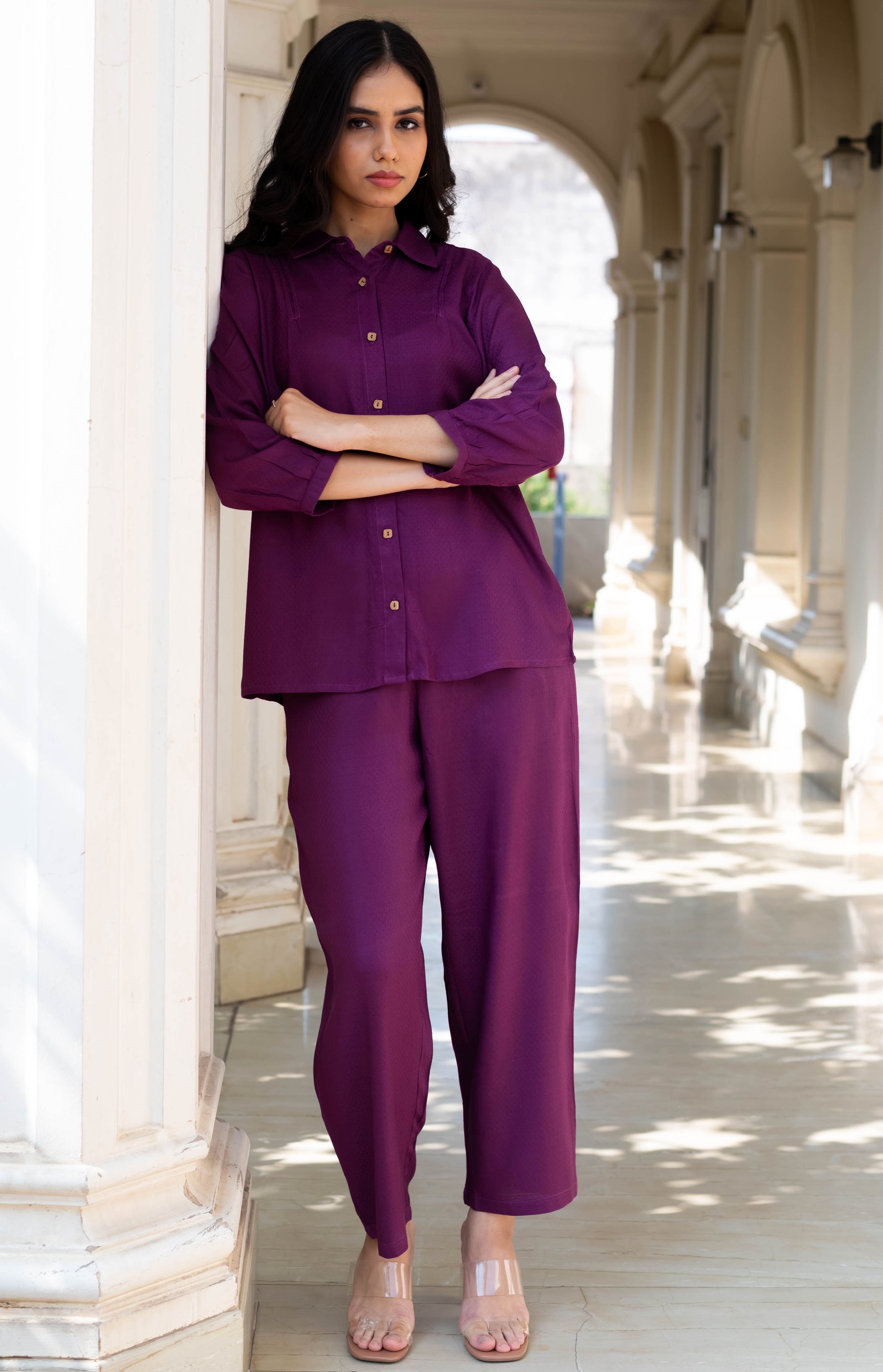 Regal Plum Shirt Coord Set