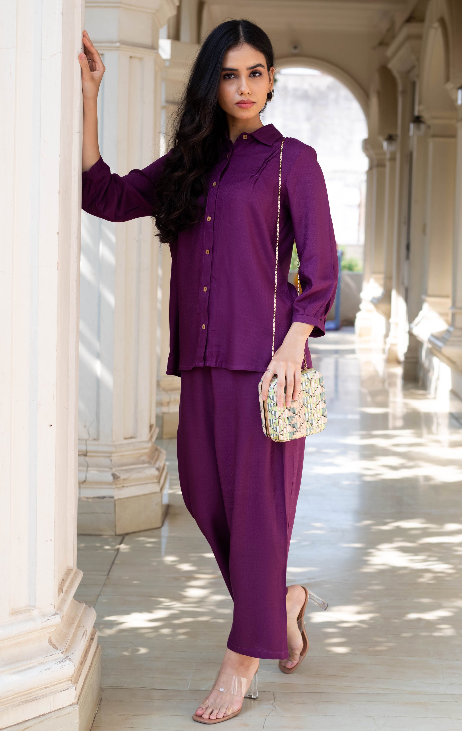 Regal Plum Shirt Coord Set