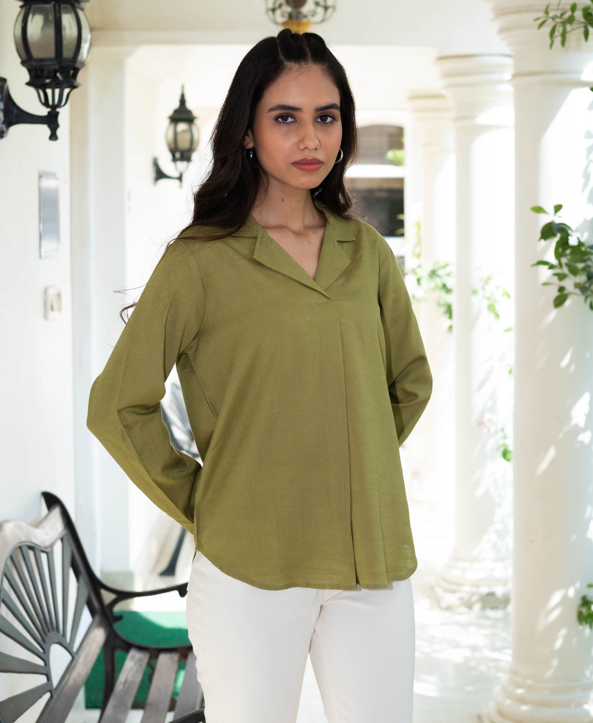 Olive Green Notch Collar Shirt