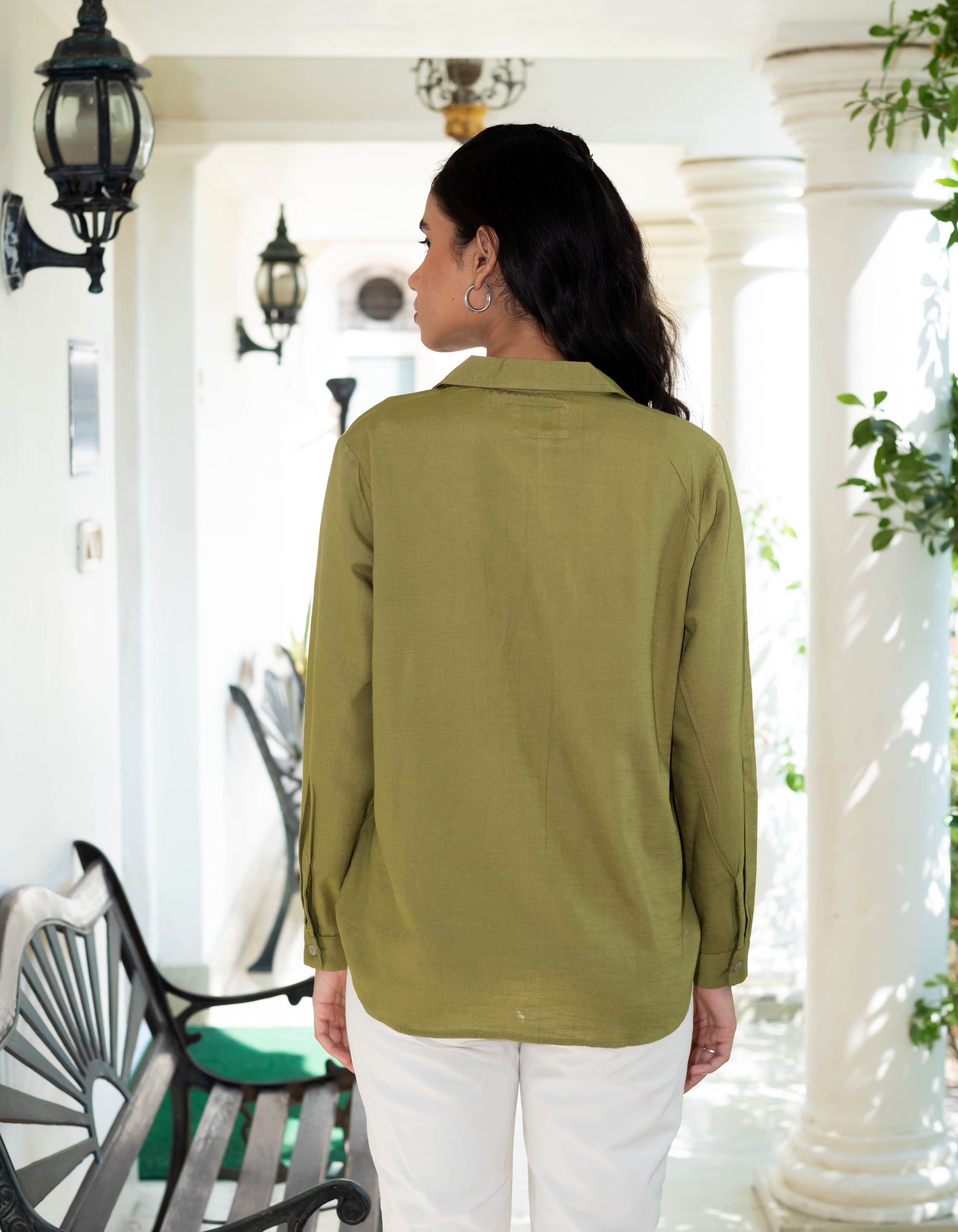 Olive Green Notch Collar Shirt