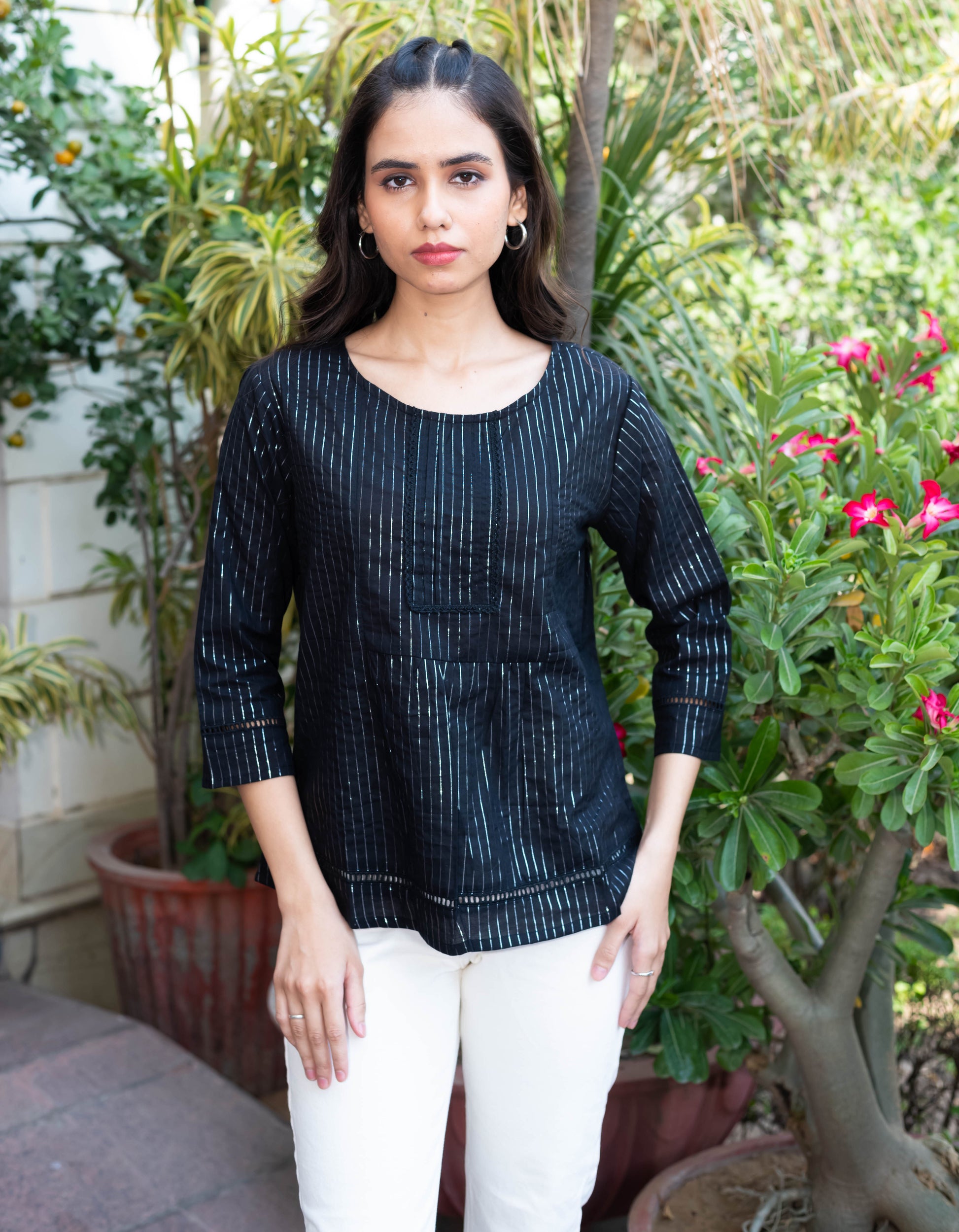 Black Pinstripe Cotton Top