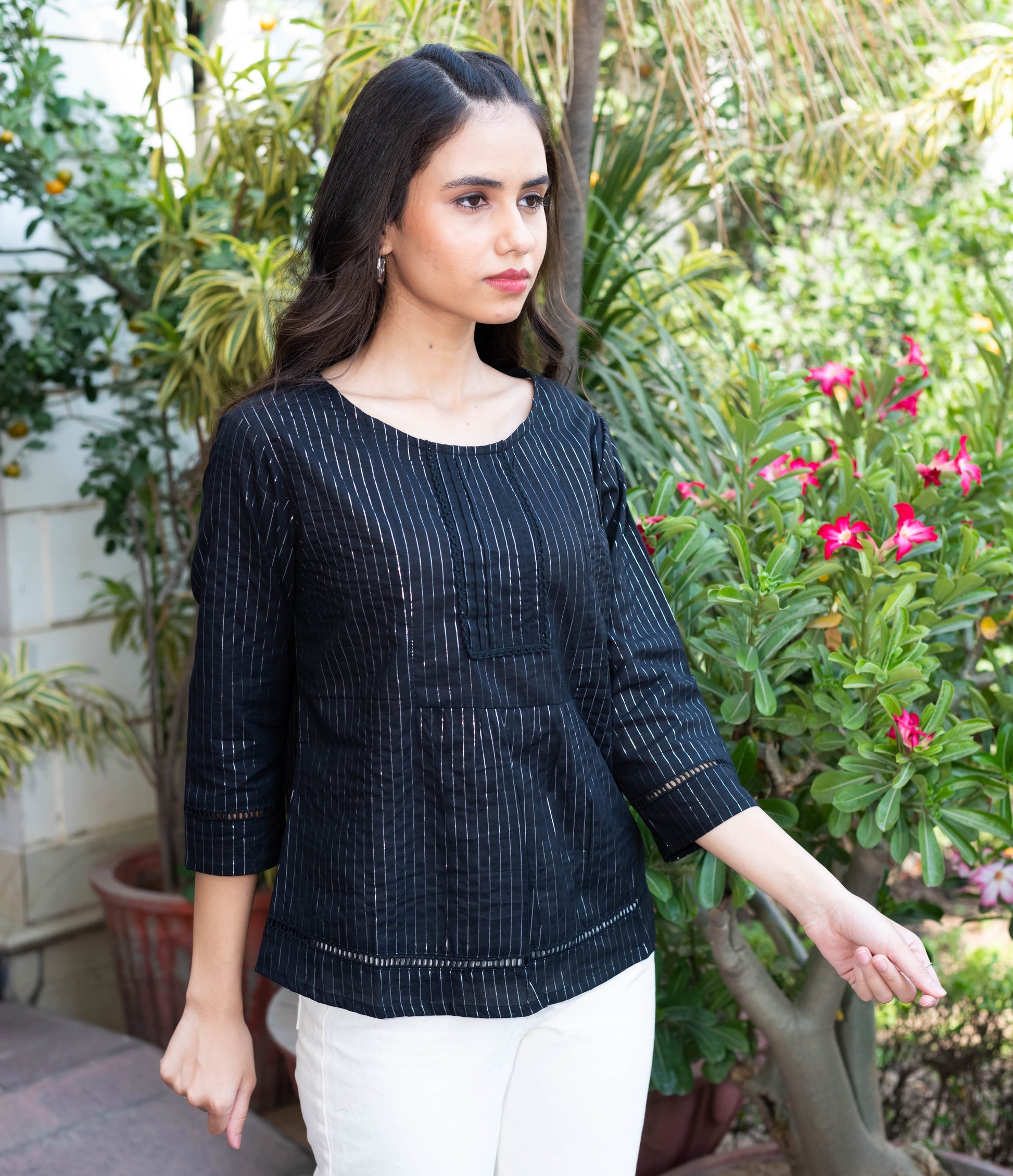 Black Pinstripe Cotton Top