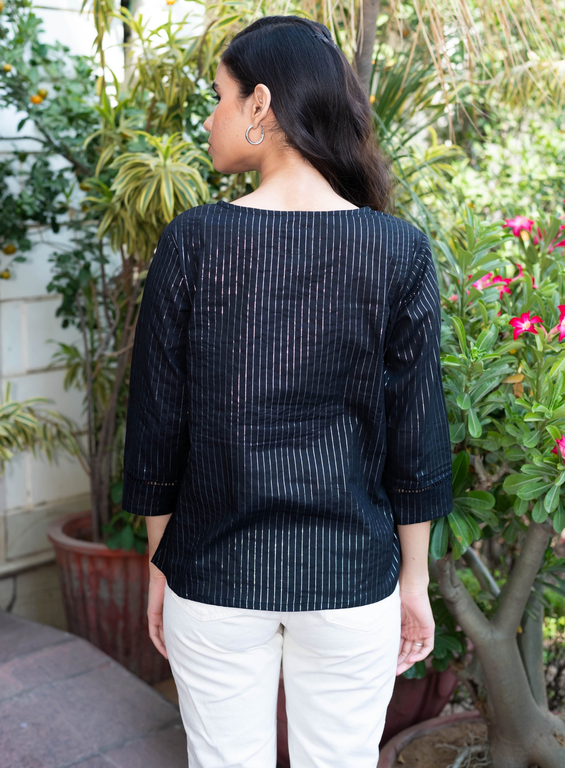 Black Pinstripe Cotton Top