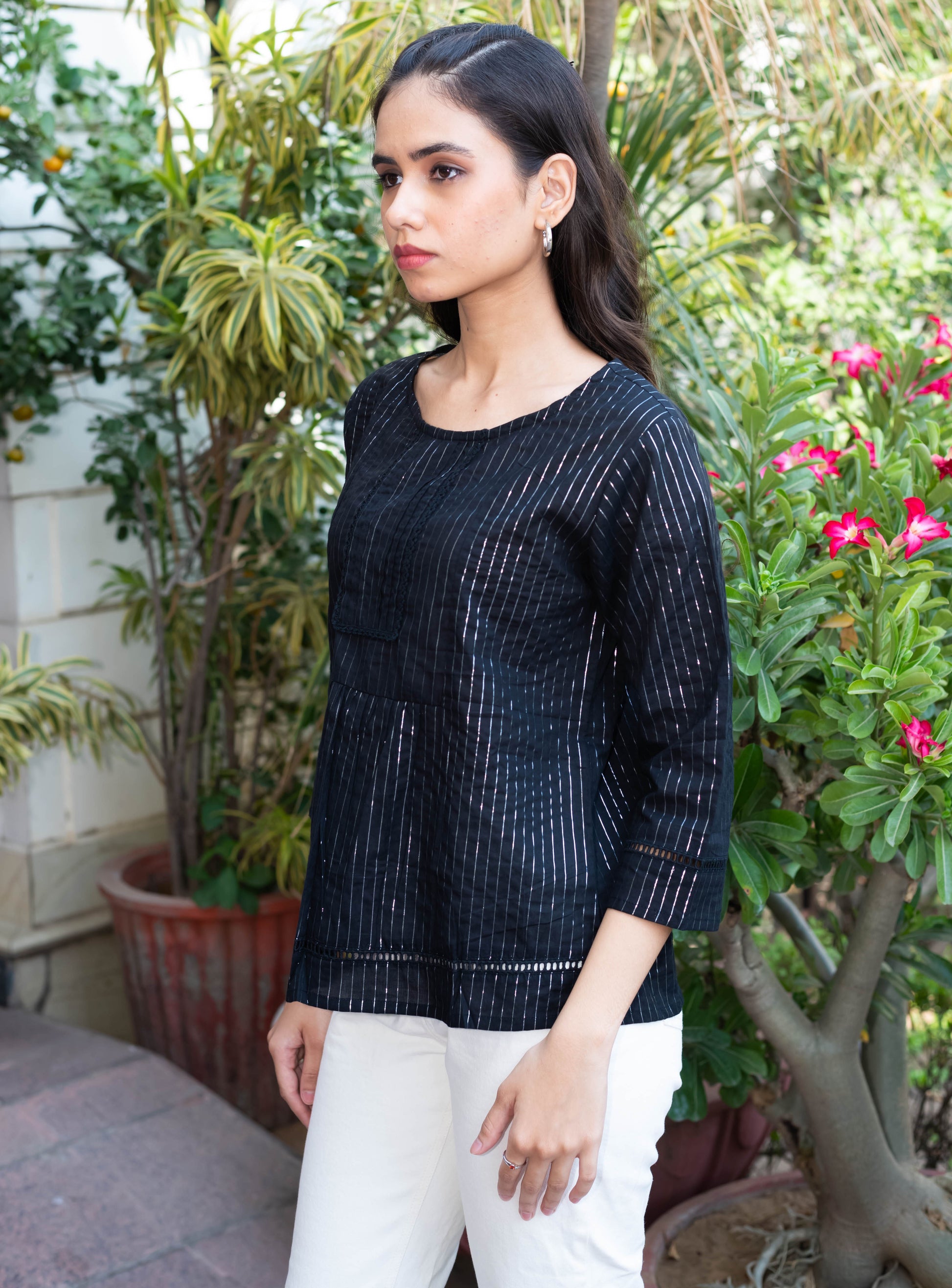 Black Pinstripe Cotton Top