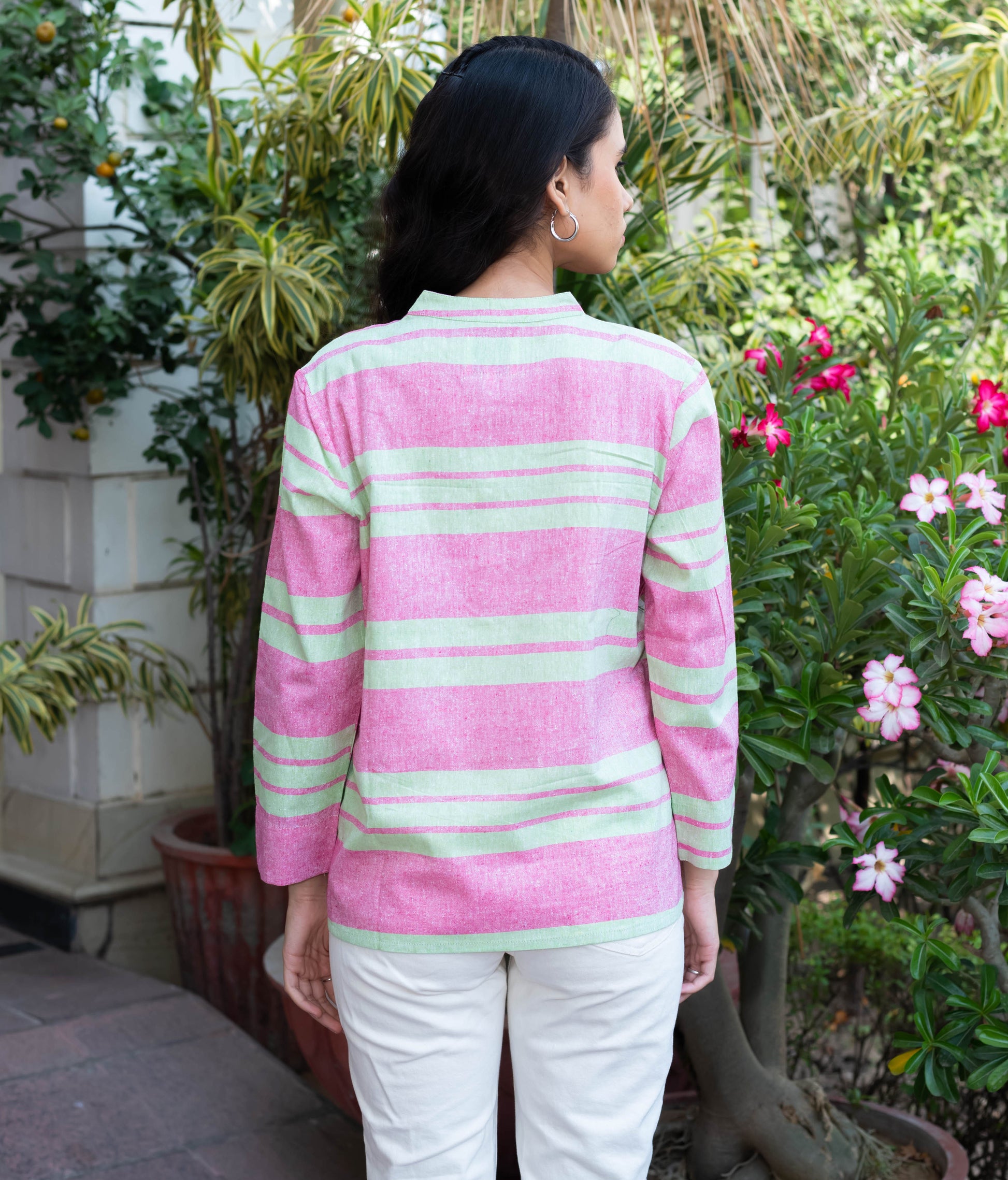 Pink & Mint Green Striped Cotton Tunic