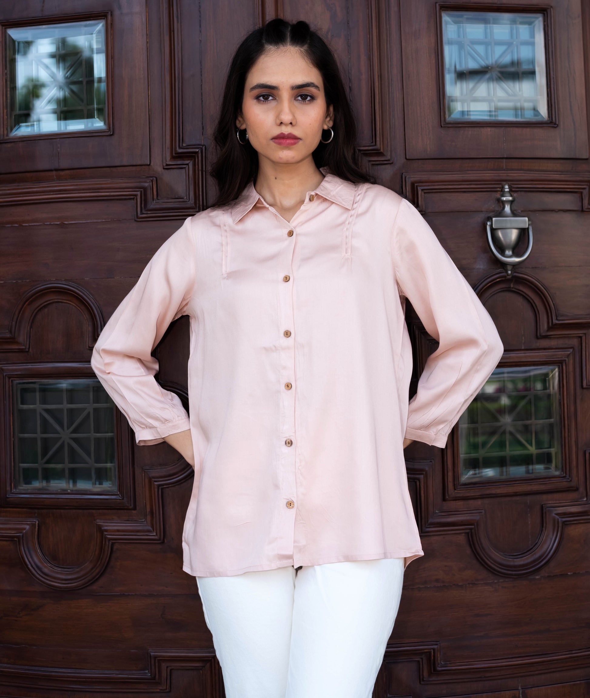 Blush Pink Solid Button-Down Shirt