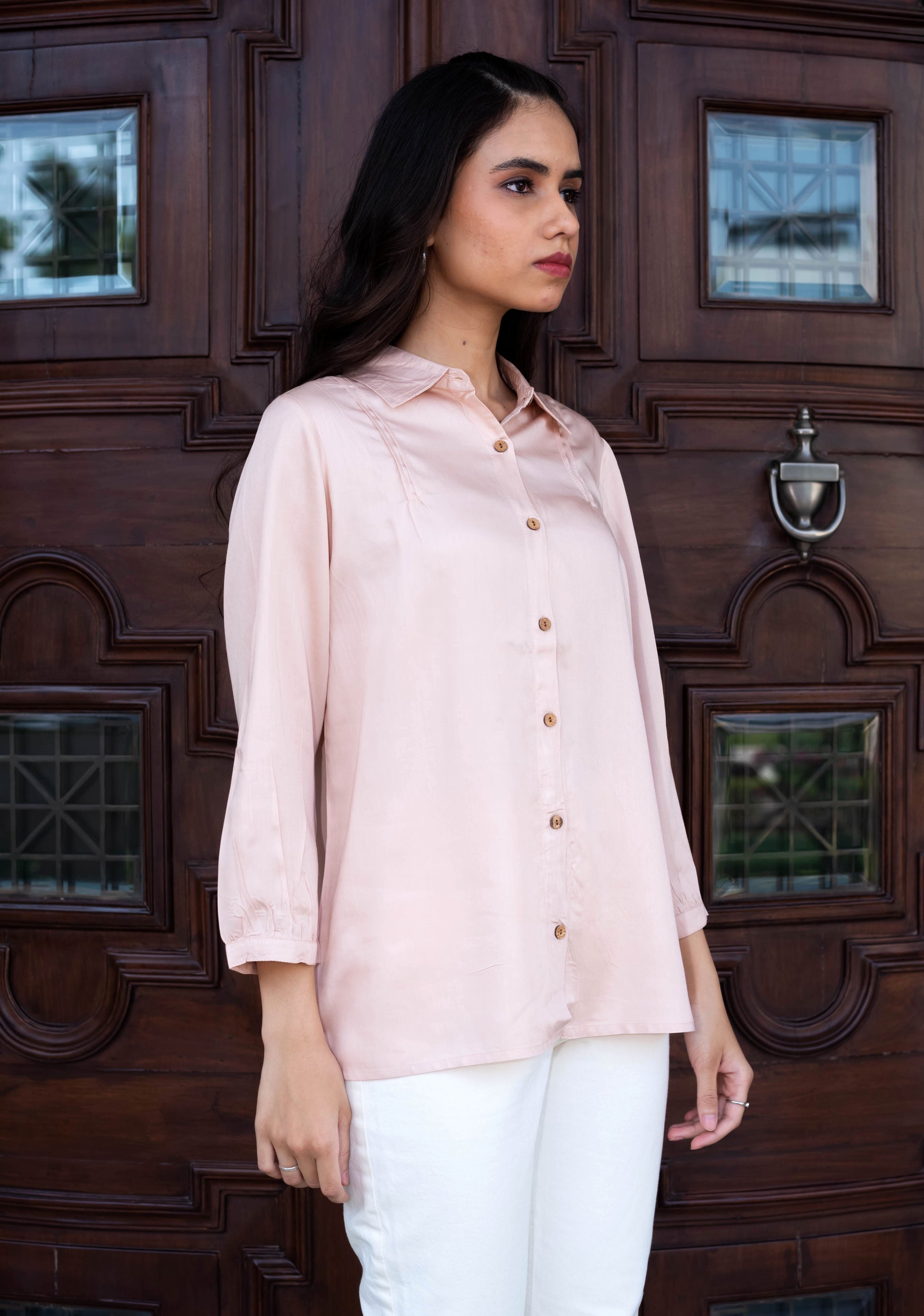 Blush Pink Solid Button-Down Shirt