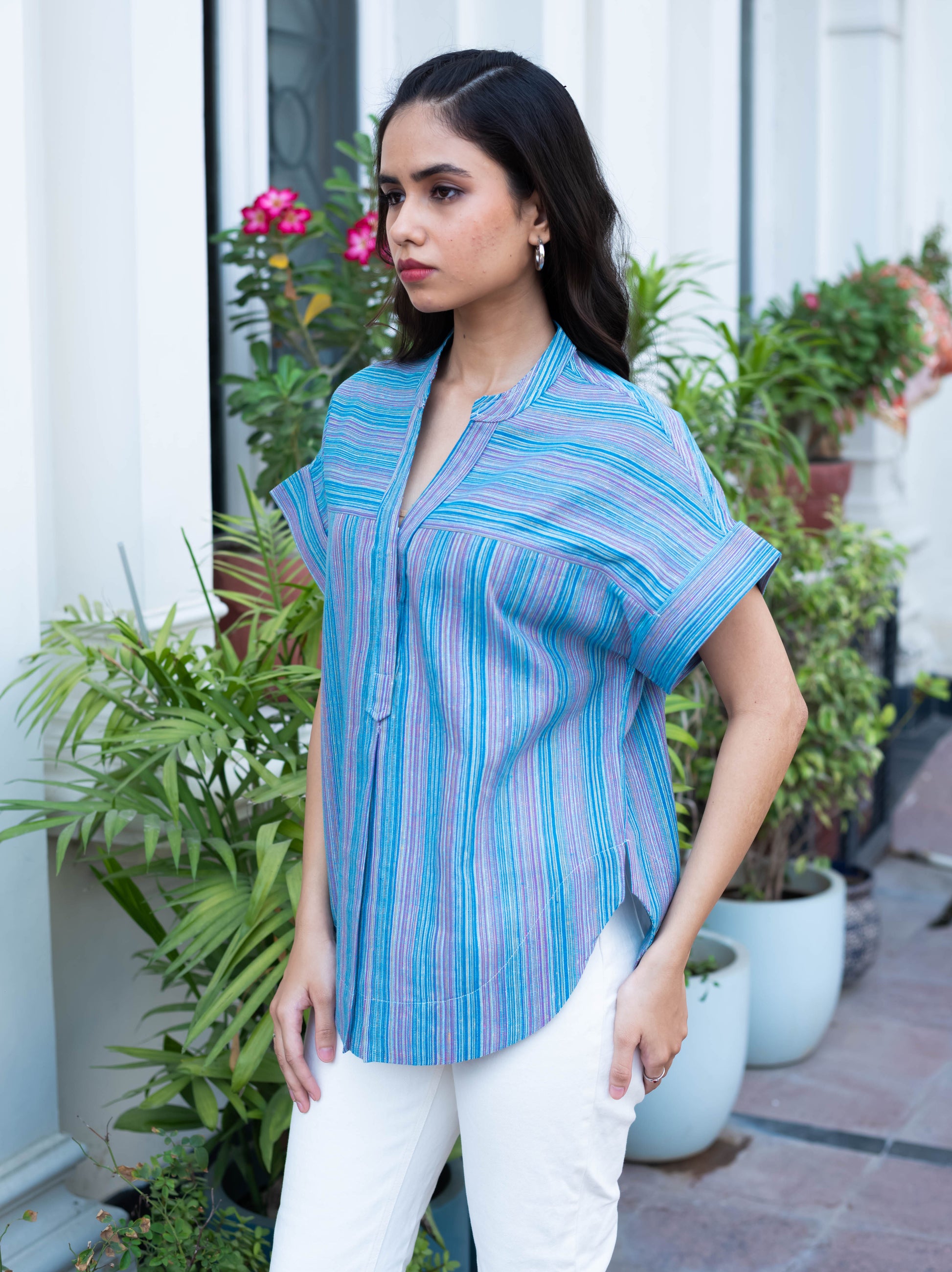 Ocean Breeze Multicolor Striped Short Sleeve Shirt