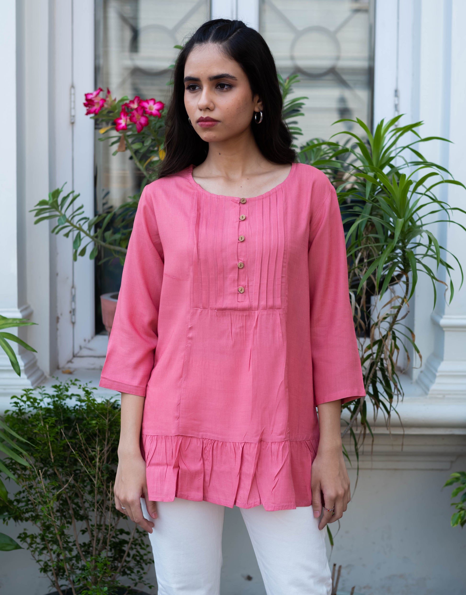 Rosy Ruffle Cotton Tunic