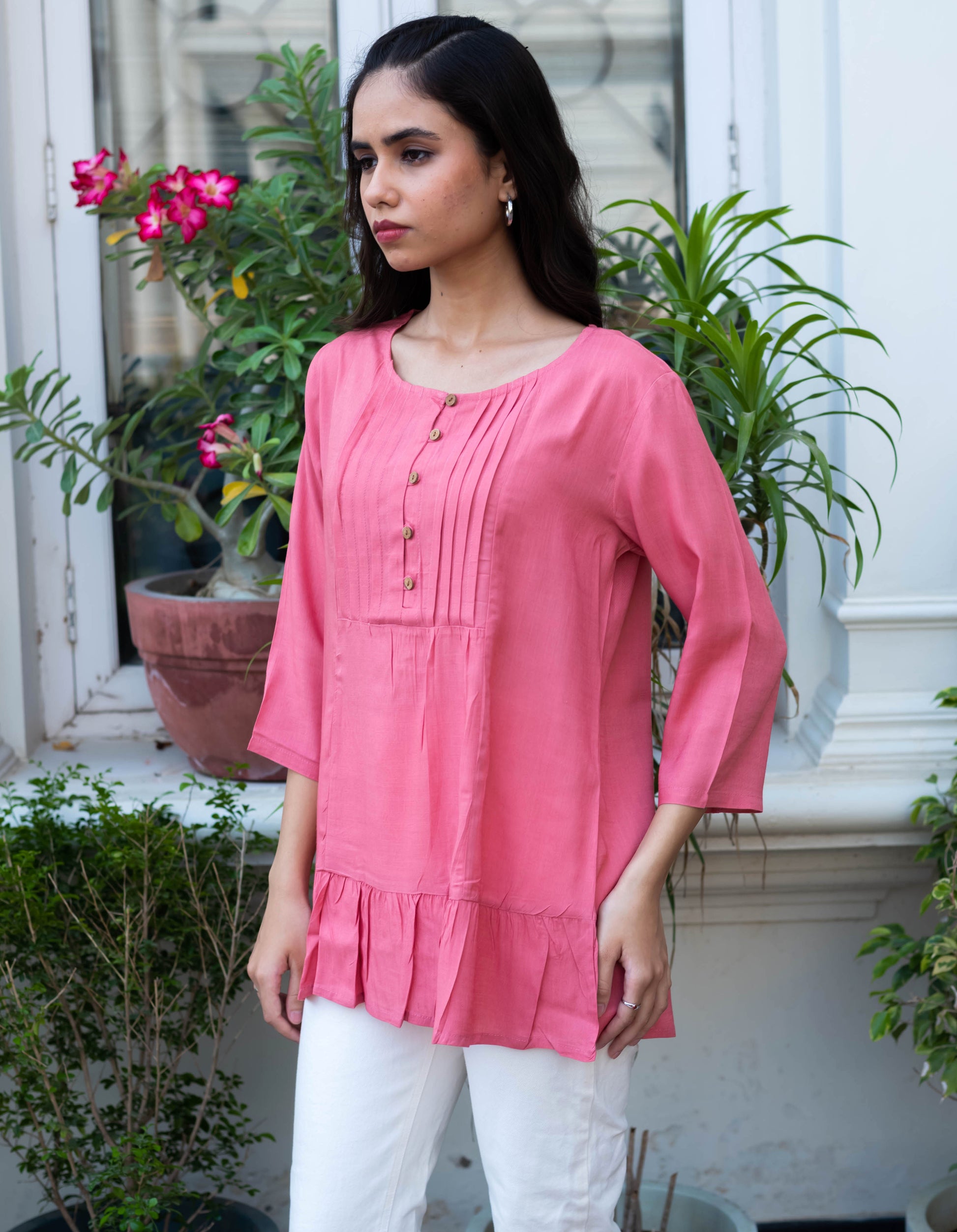 Rosy Ruffle Cotton Tunic