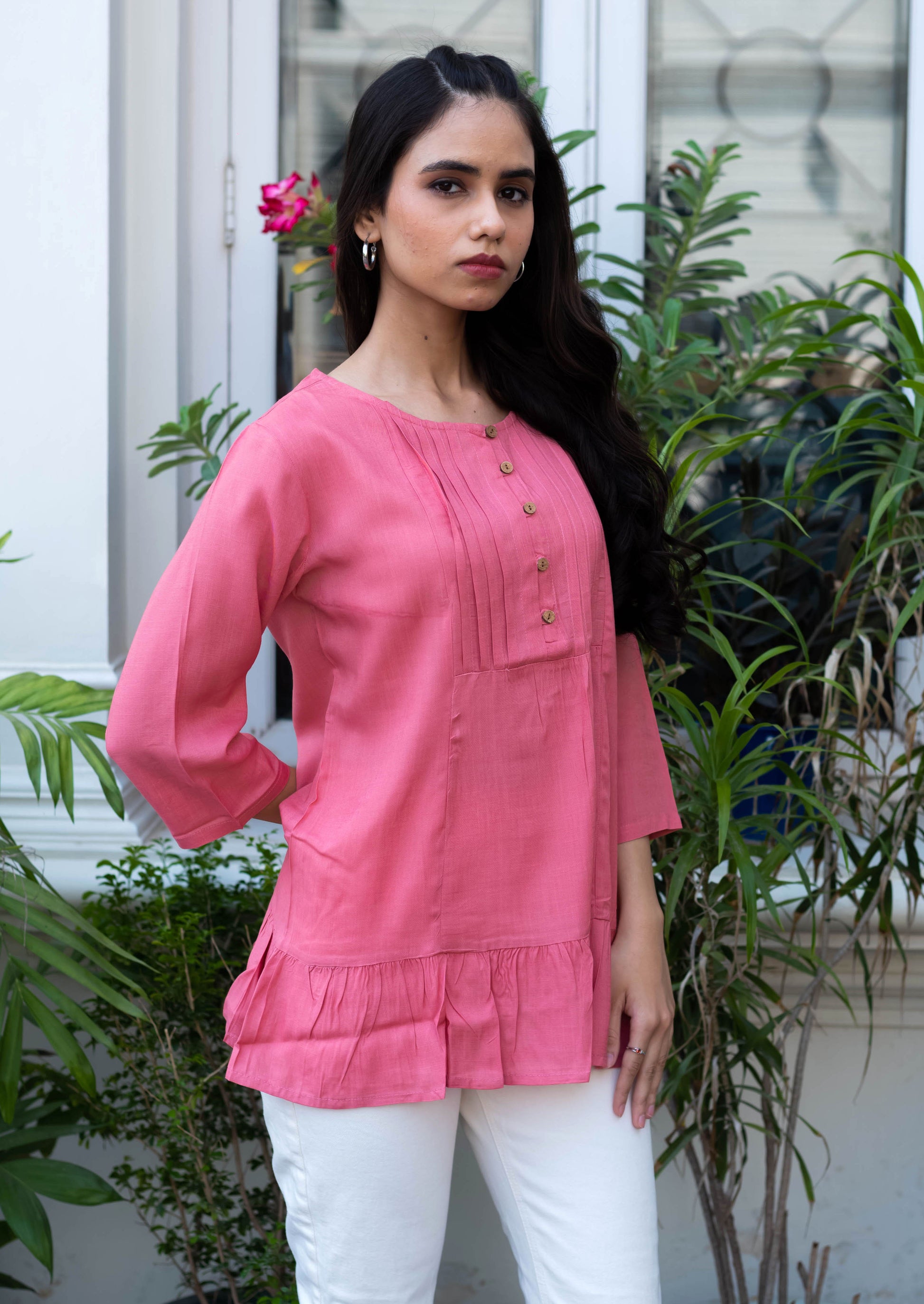 Rosy Ruffle Cotton Tunic