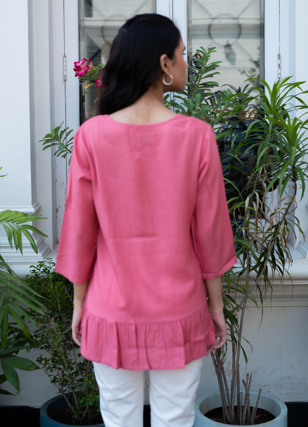 Rosy Ruffle Cotton Tunic