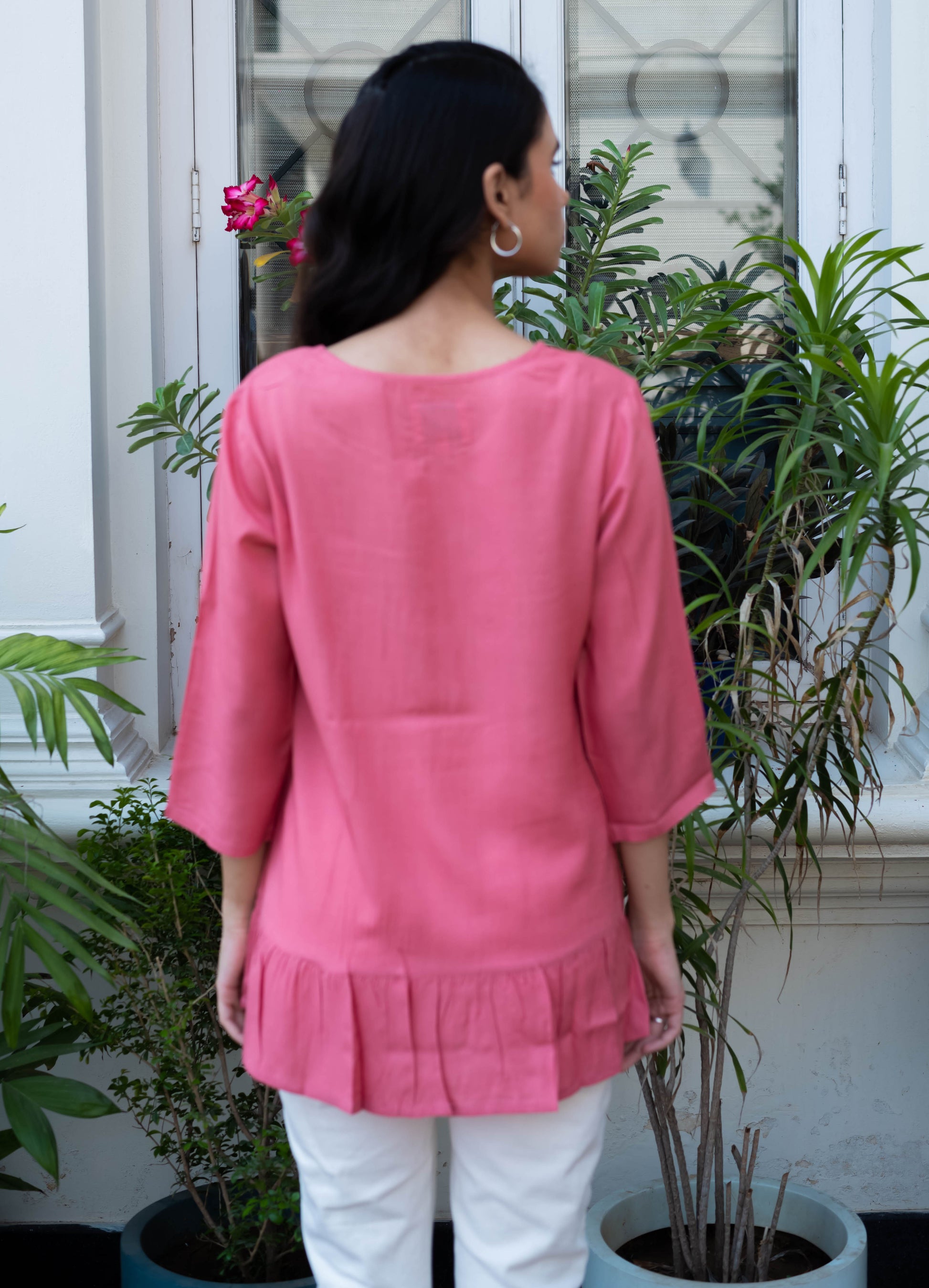 Rosy Ruffle Cotton Tunic