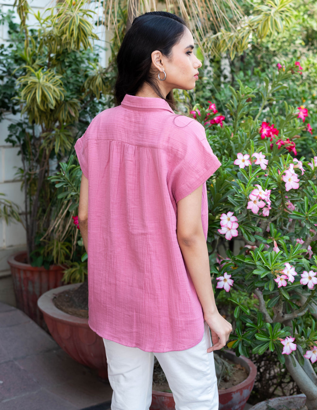 Rose Blush Button-Down Cotton Top
