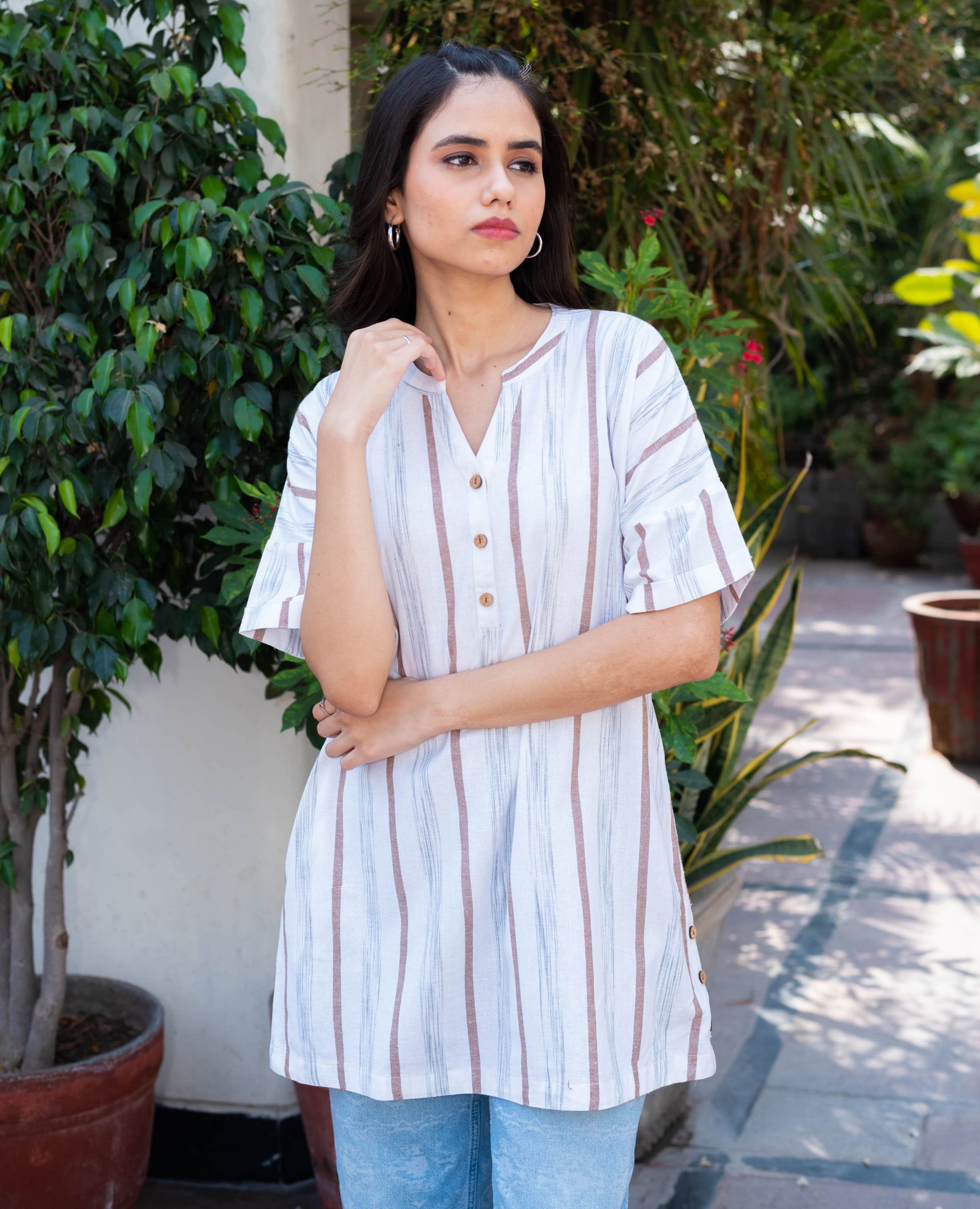 Earthy Stripe Relaxed Fit Cotton Tunic