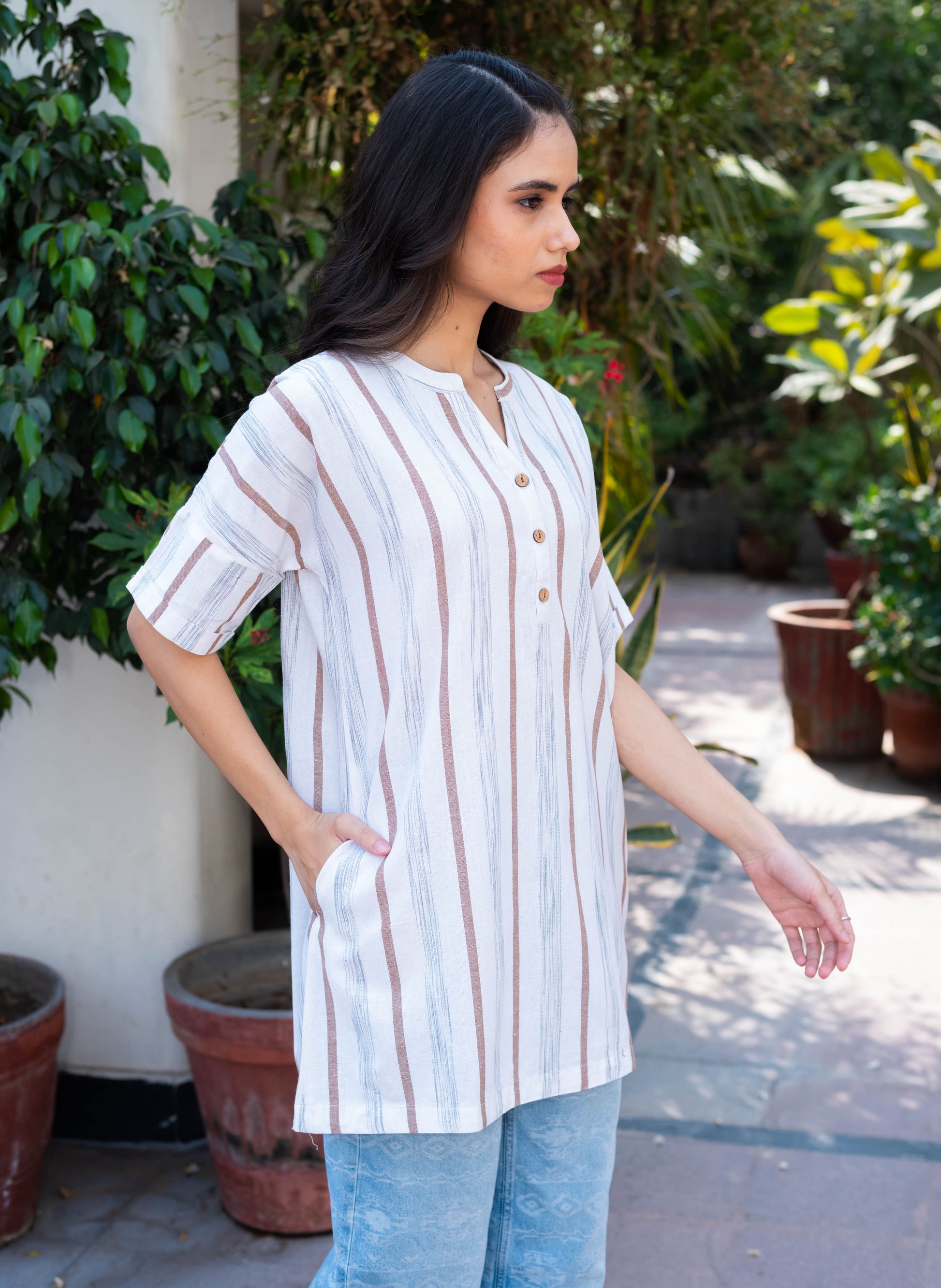 Earthy Stripe Relaxed Fit Cotton Tunic