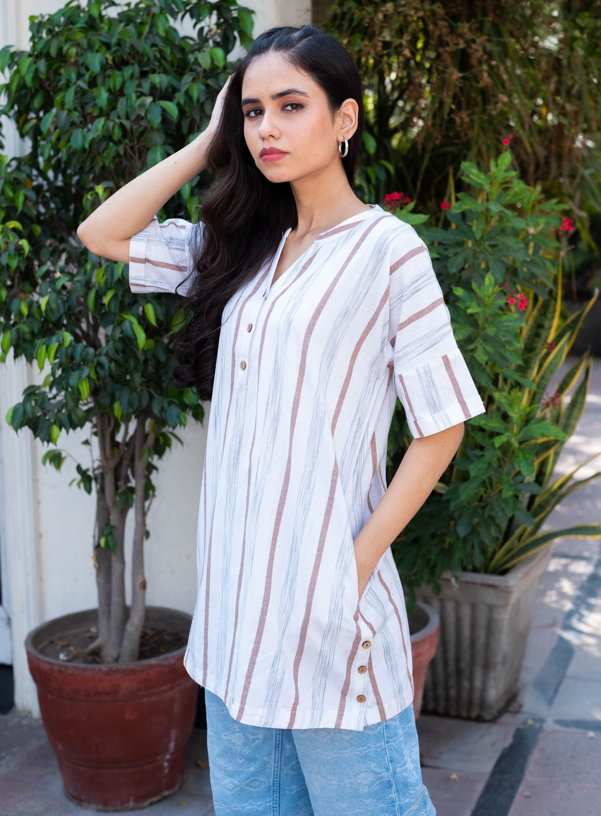 Earthy Stripe Relaxed Fit Cotton Tunic