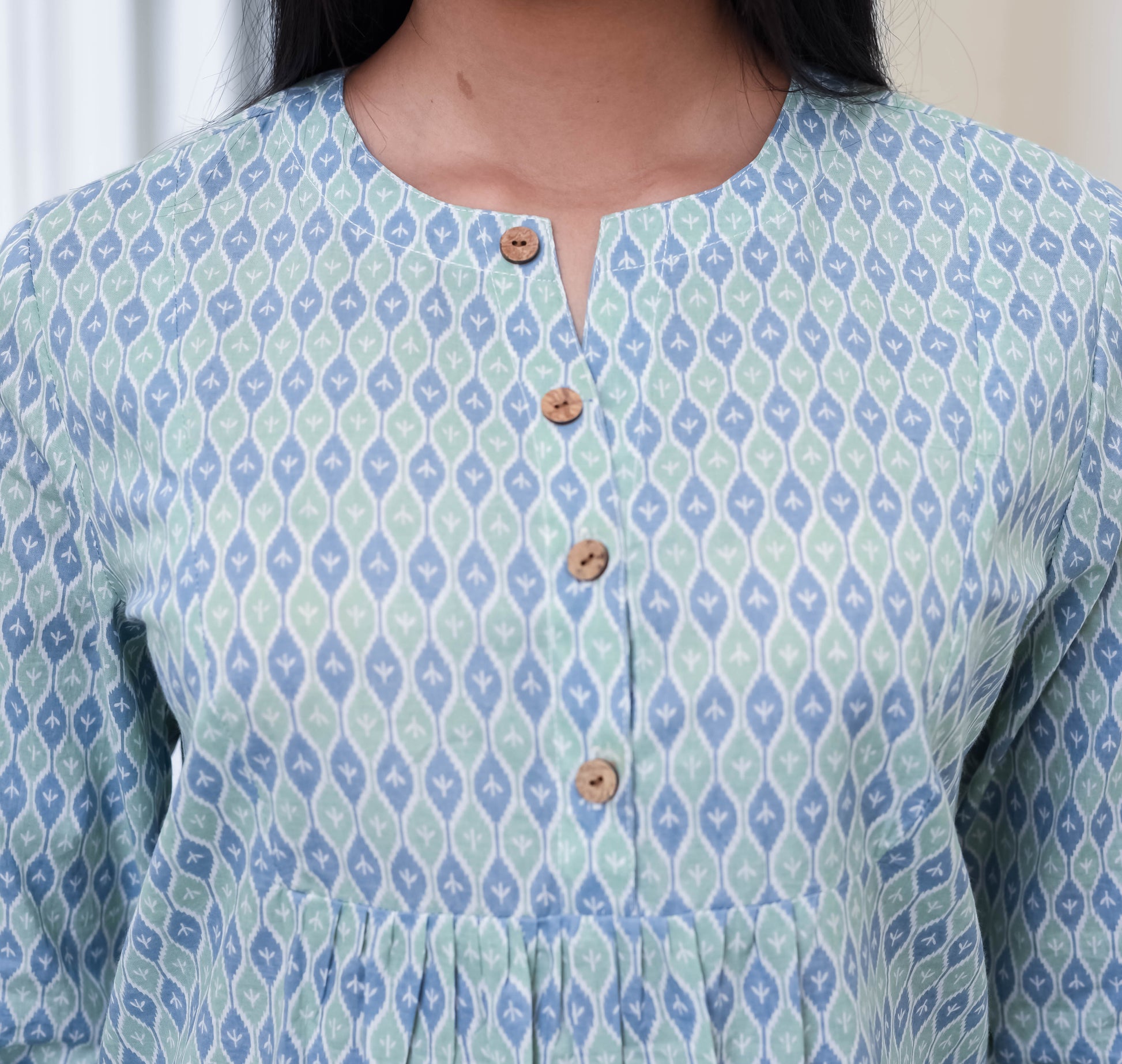 Indigo Echo Pleated Cotton Top