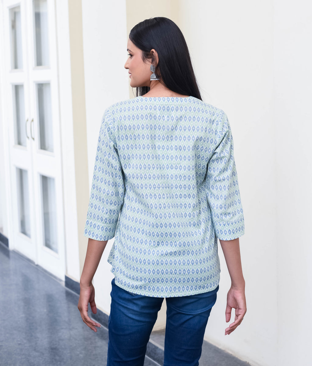 Indigo Echo Pleated Cotton Top