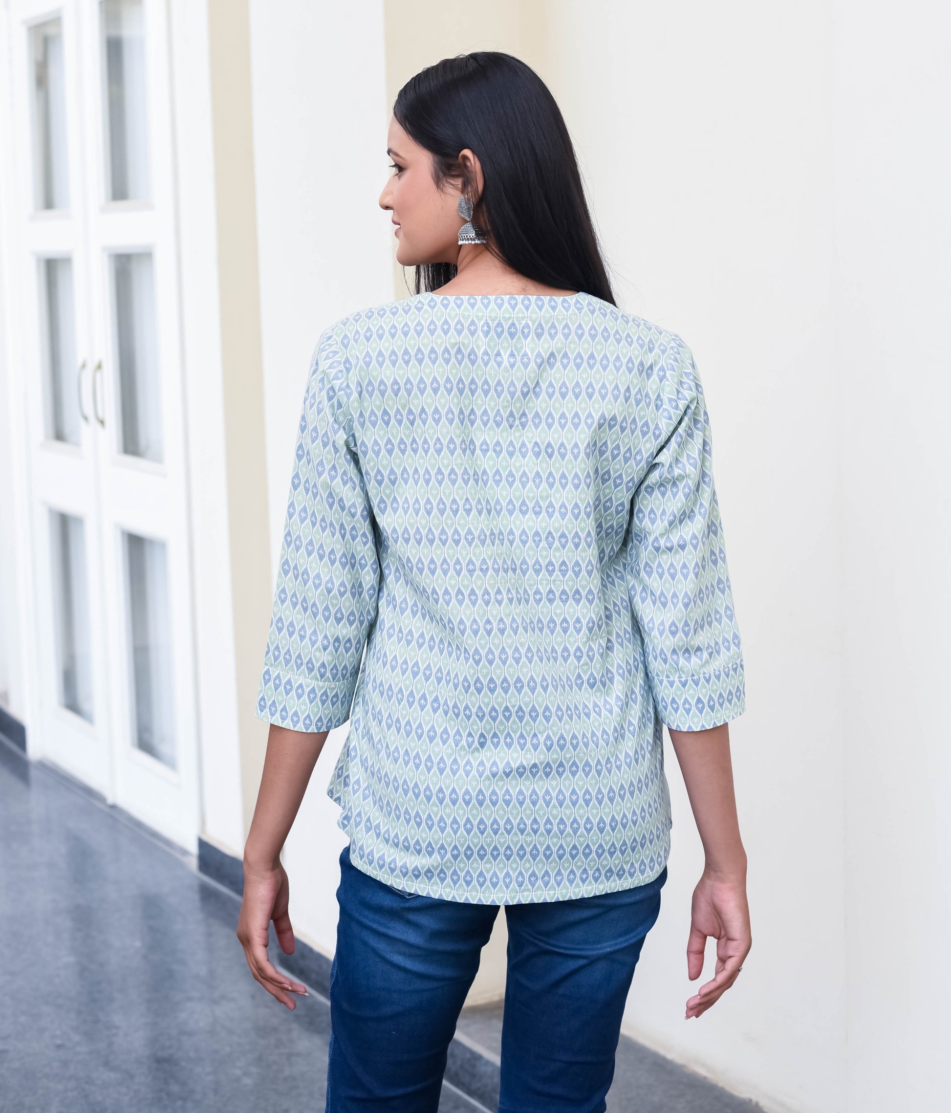 Indigo Echo Pleated Cotton Top