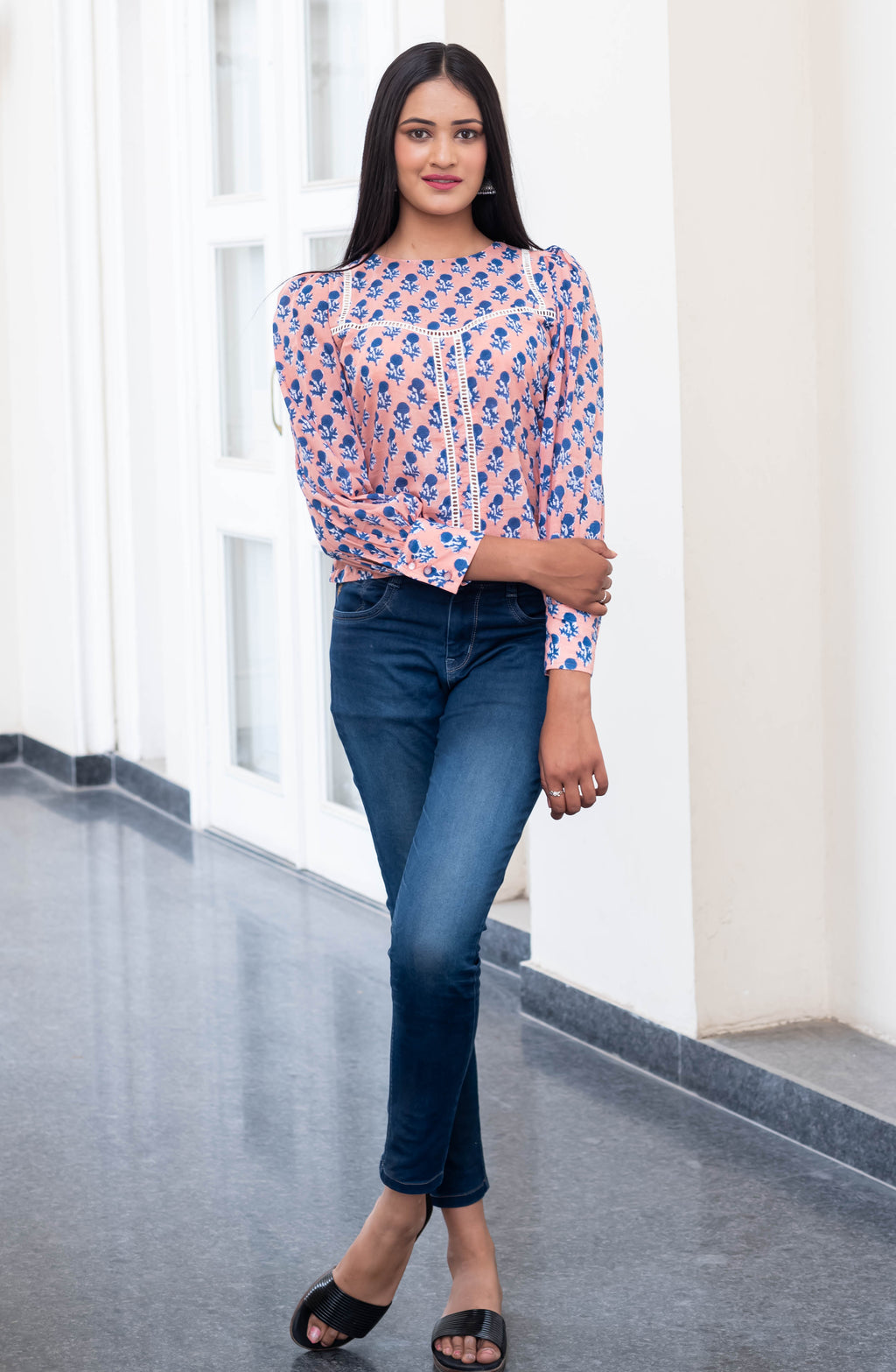 Blush Blossom Lace Trim Top