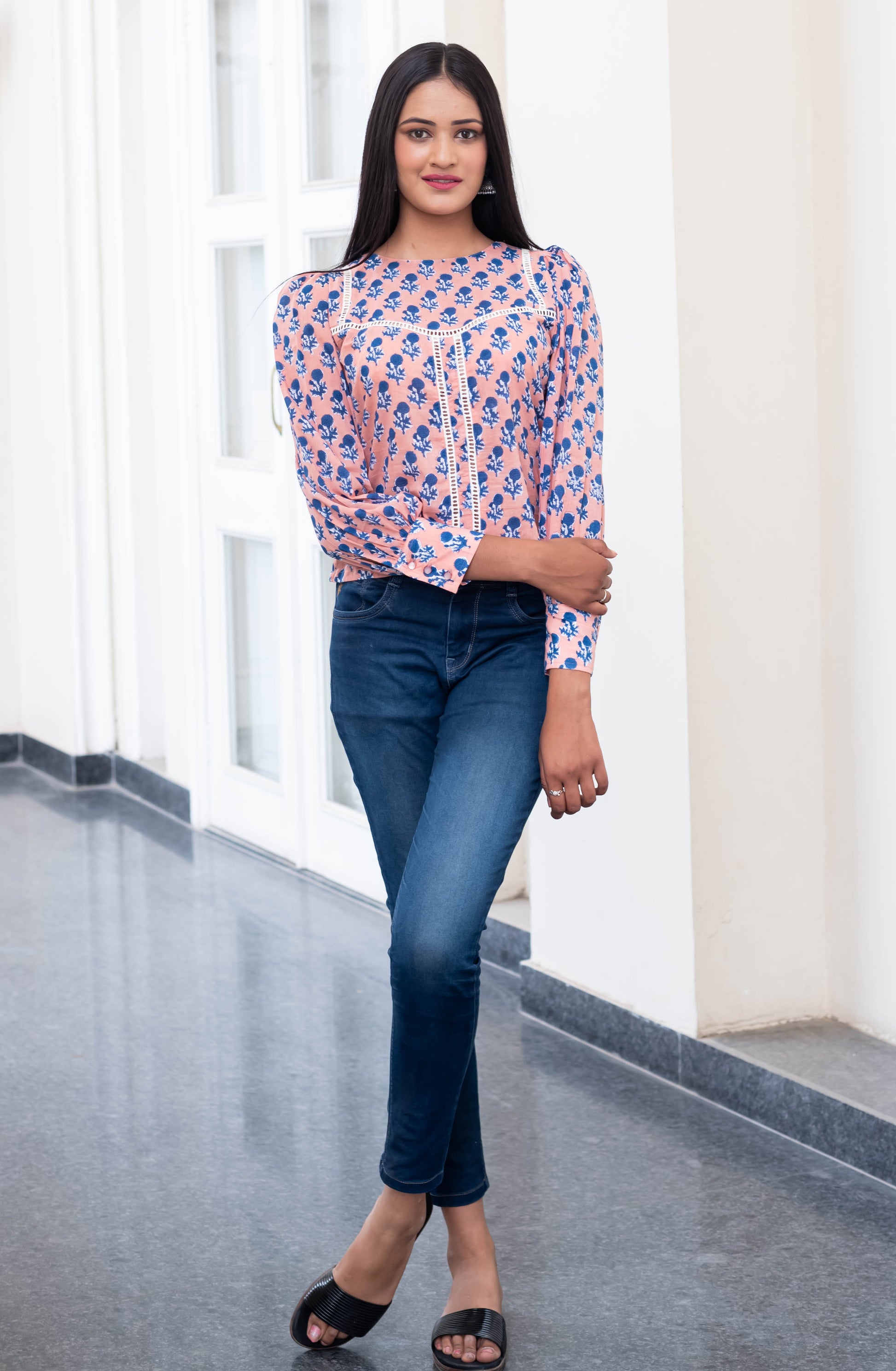 Blush Blossom Lace Trim Top
