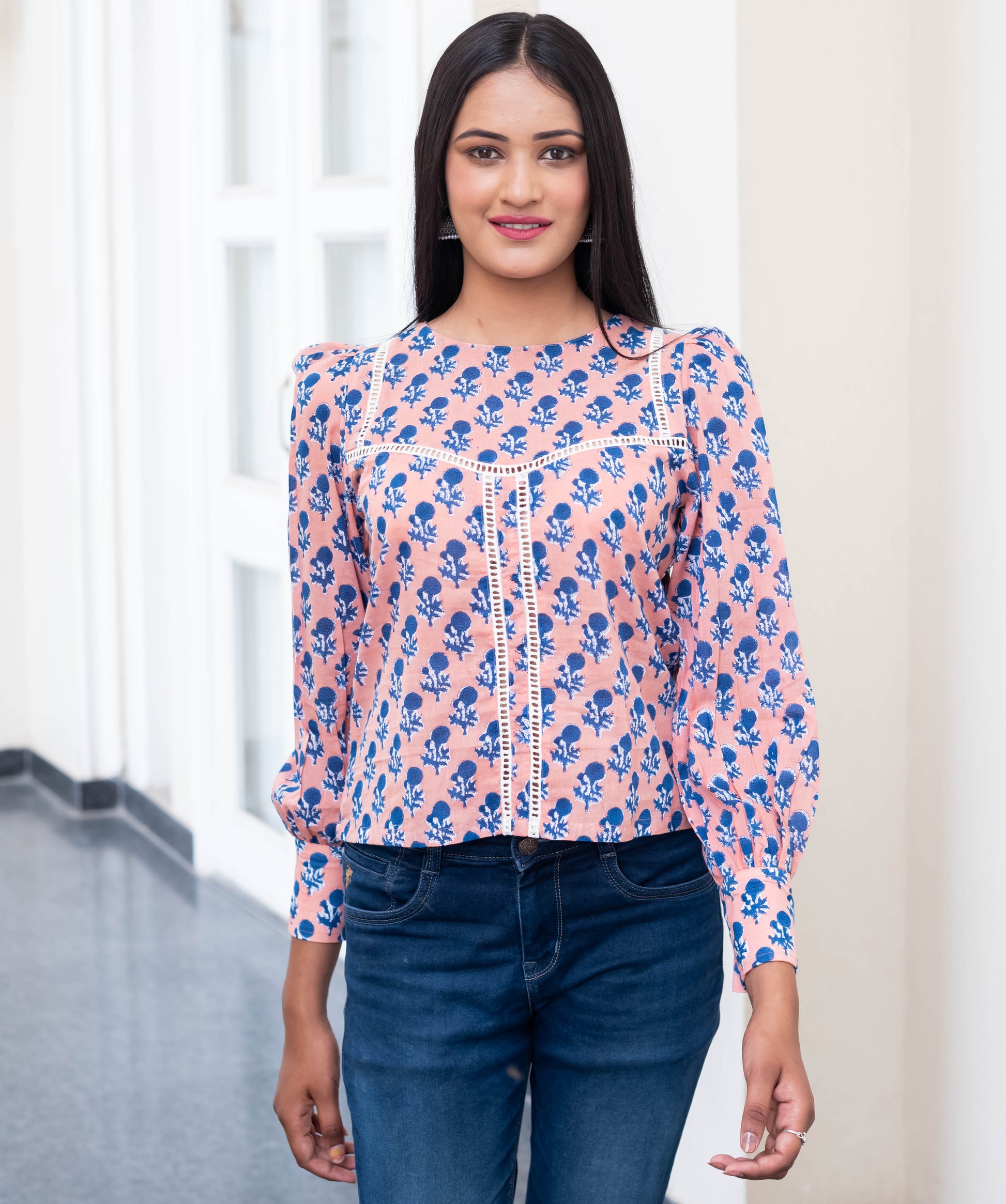 Blush Blossom Lace Trim Top